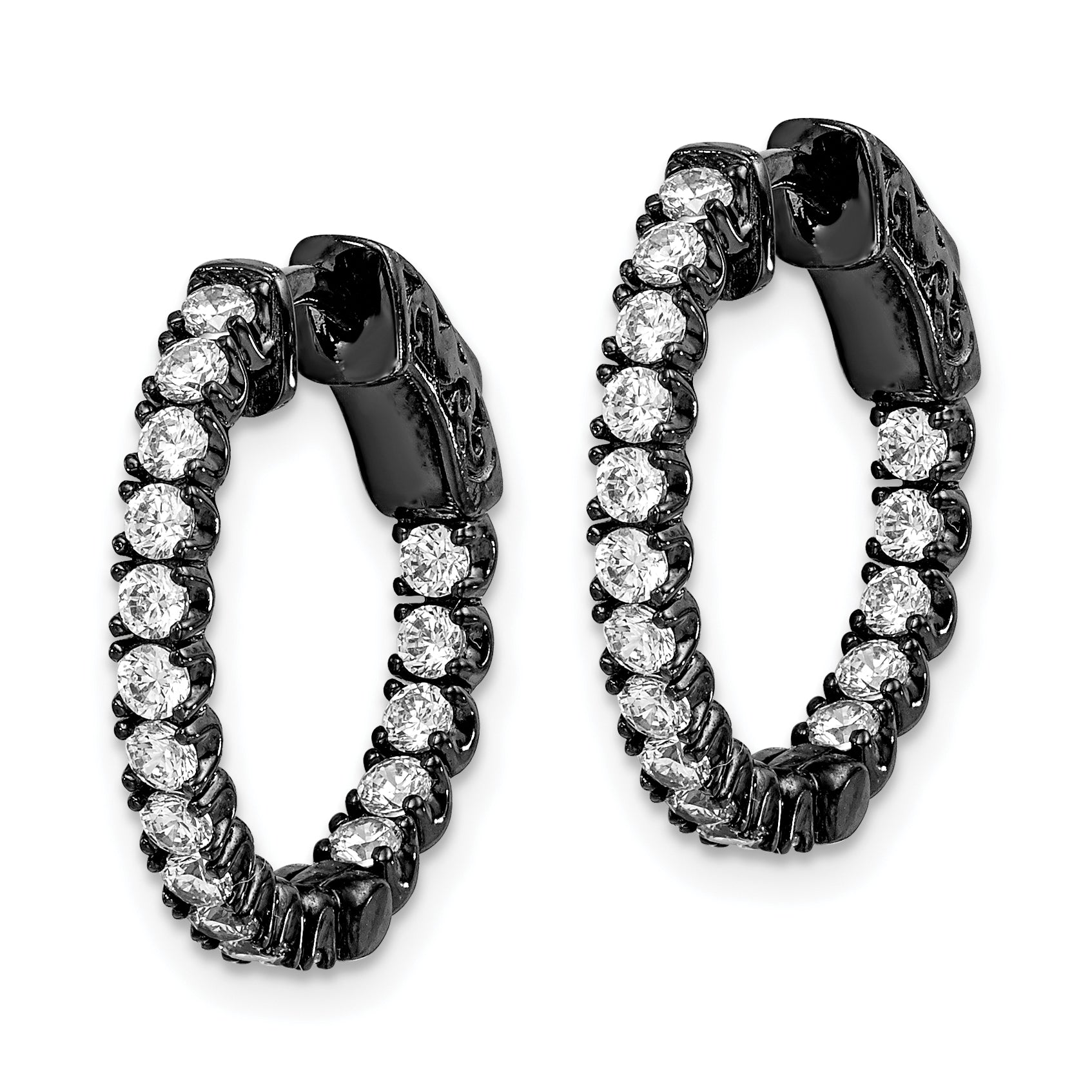 Sterling Shimmer Black Rhodium-plated 34 Stone 2.0mm CZ In and Out Round Hinged Hoop Earrings Secondary image