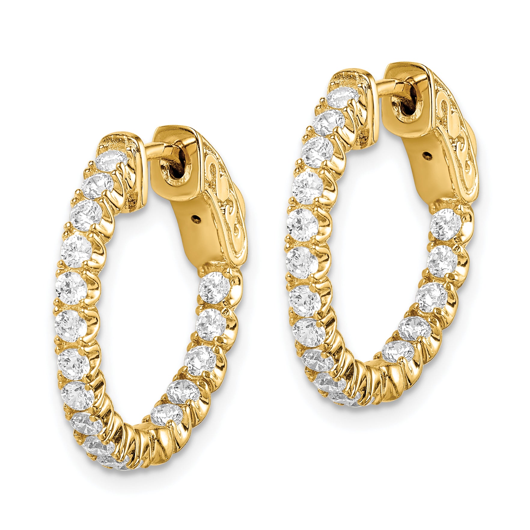 Sterling Shimmer Sterling Silver Gold-tone Flash Gold-plated 34 Stone 2.0mm CZ In and Out Round Hinged Hoop Earrings Secondary image