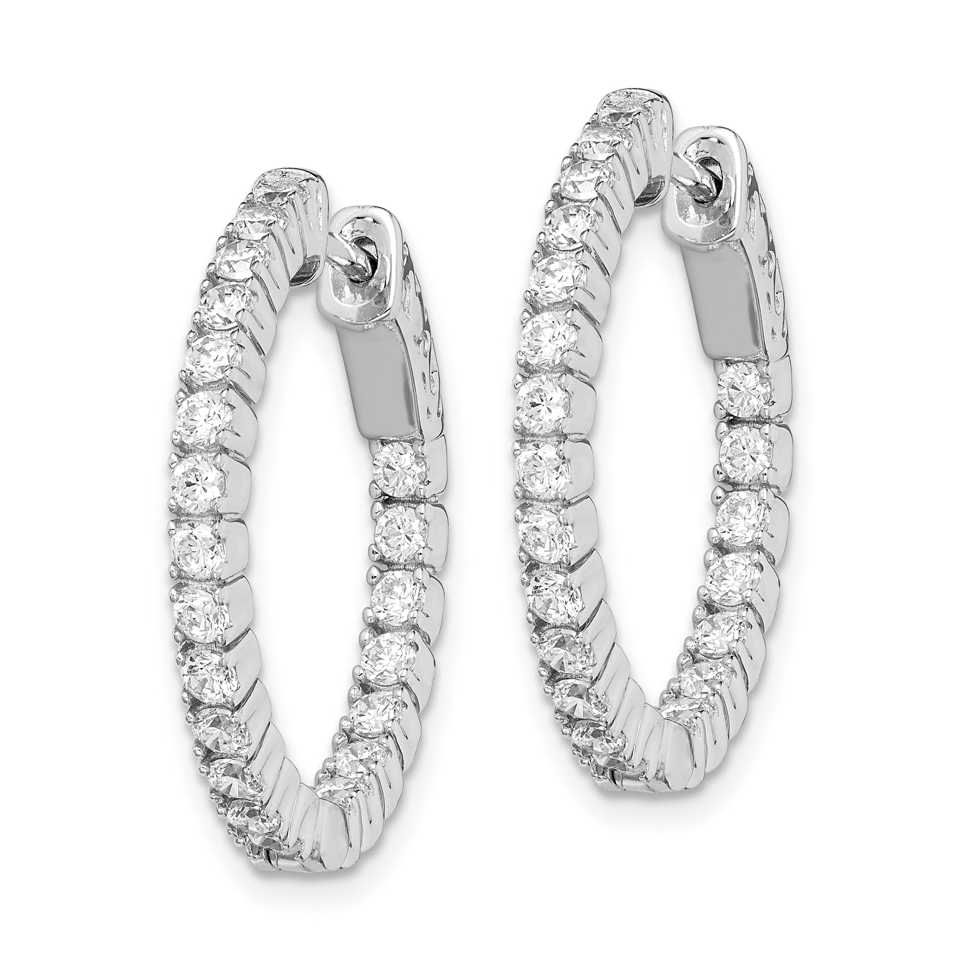 Sterling Shimmer Sterling Silver Rhodium-plated 44 Stone 2mm CZ In and Out Round Hinged Hoop Earrings Secondary image