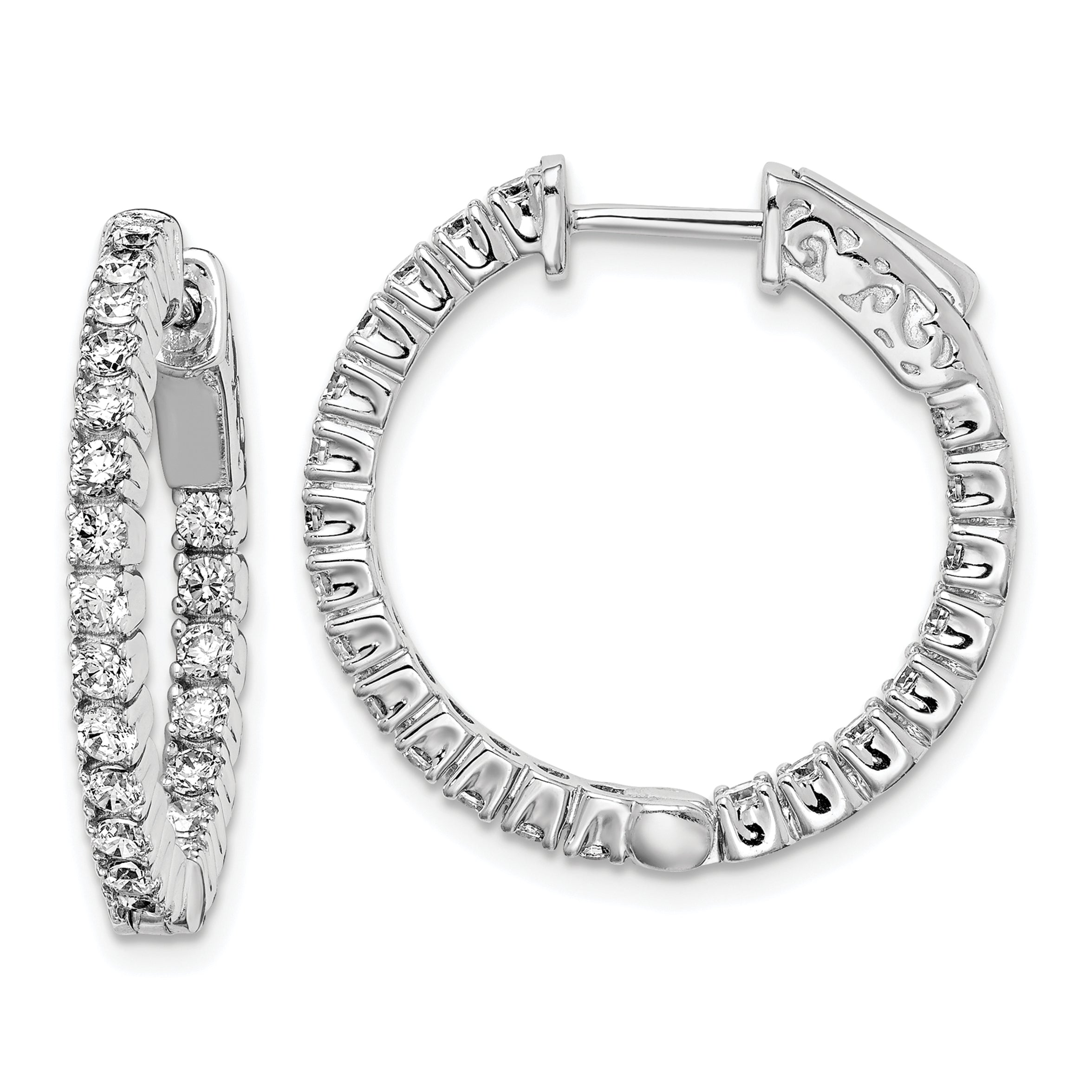 Sterling Shimmer Sterling Silver Rhodium-plated 44 Stone 2mm CZ In and Out Round Hinged Hoop Earrings Main image