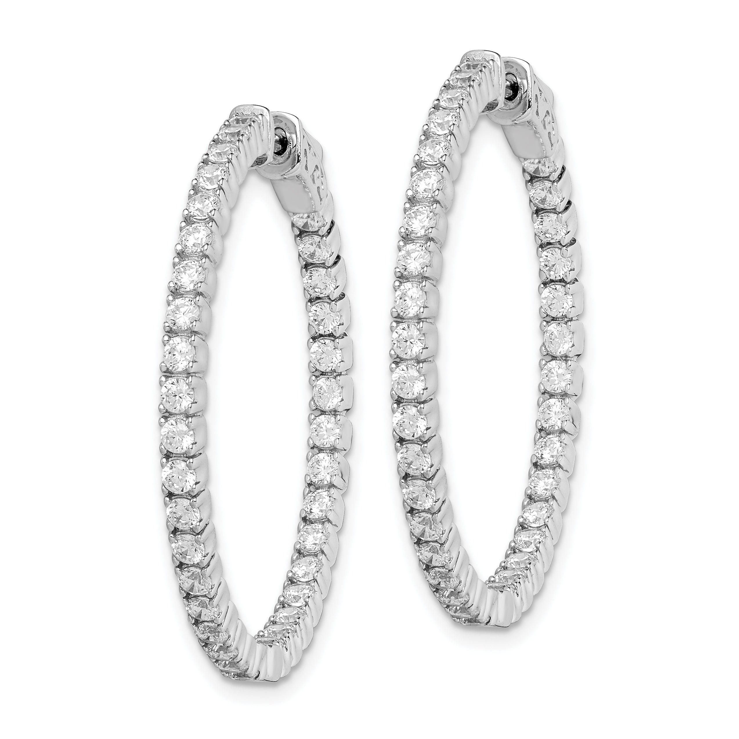 Sterling Shimmer Sterling Silver Rhodium-plated 70 Stone 2mm CZ In and Out Round Hinged Hoop Earrings Secondary image