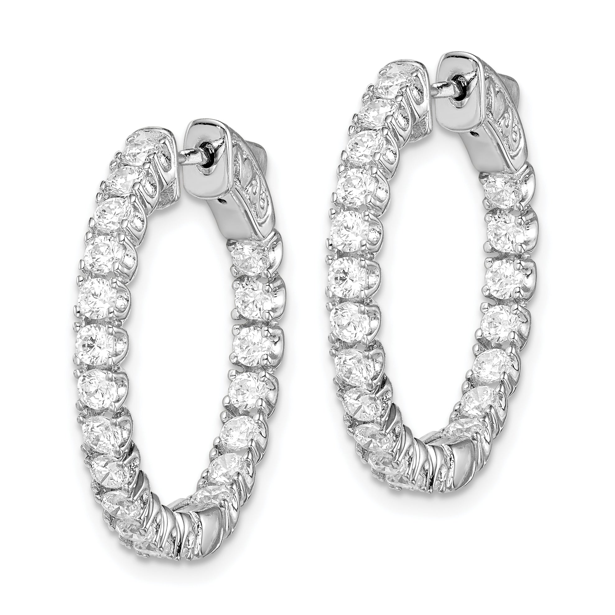 Sterling Shimmer Sterling Silver Rhodium-plated 40 Stone 2.25mm CZ In and Out Round Hinged Hoop Earrings Secondary image