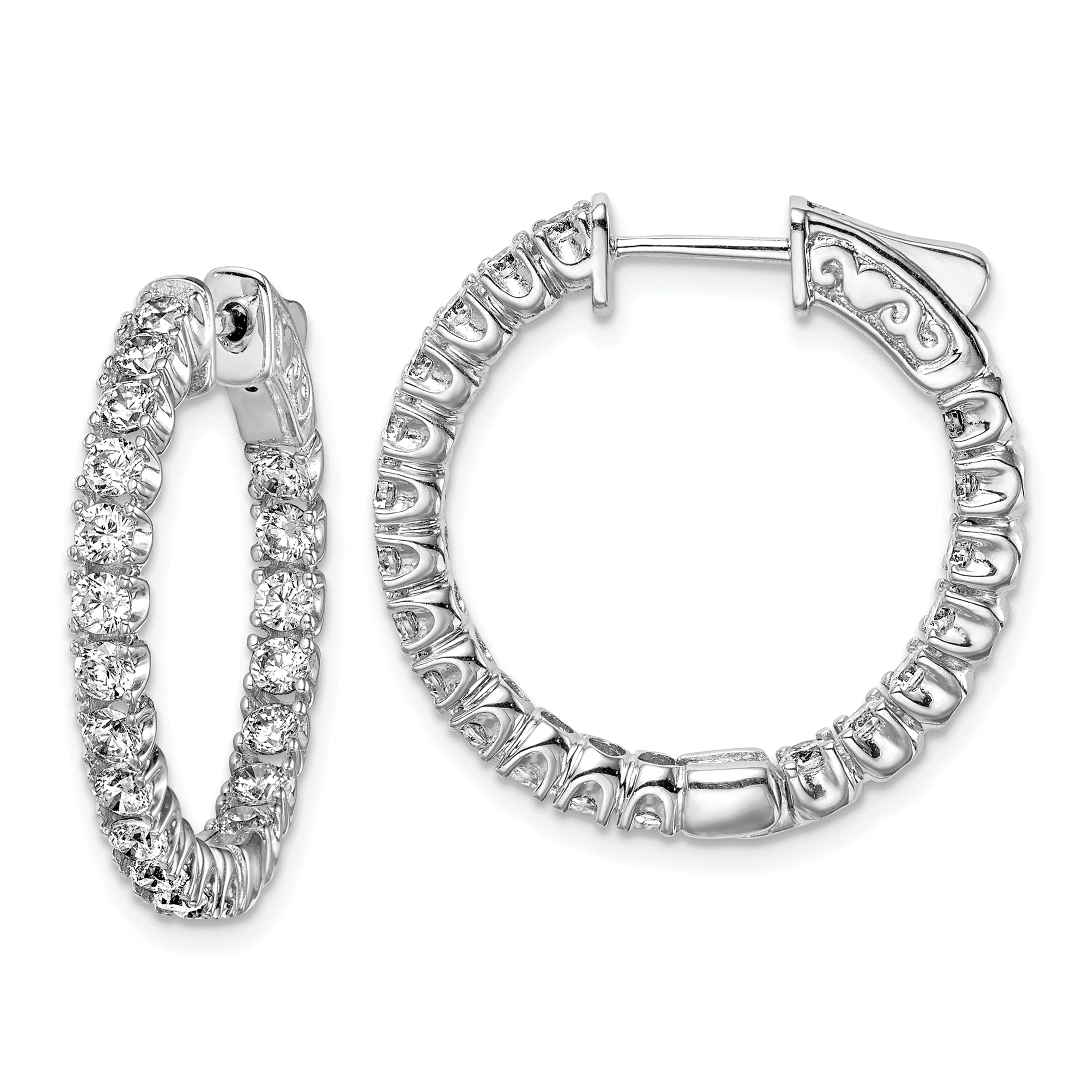 Sterling Shimmer Sterling Silver Rhodium-plated 40 Stone 2.25mm CZ In and Out Round Hinged Hoop Earrings Main image
