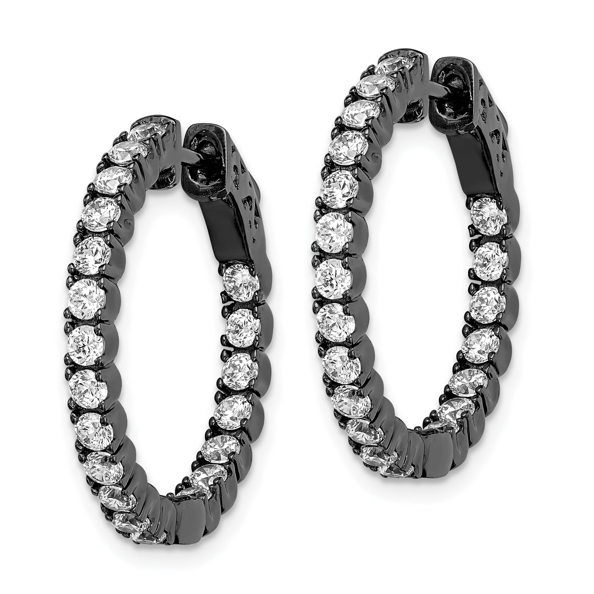 Sterling Shimmer Black Rhodium-plated 40 Stone 2.25mm CZ In and Out Round Hinged Hoop Earrings Secondary image