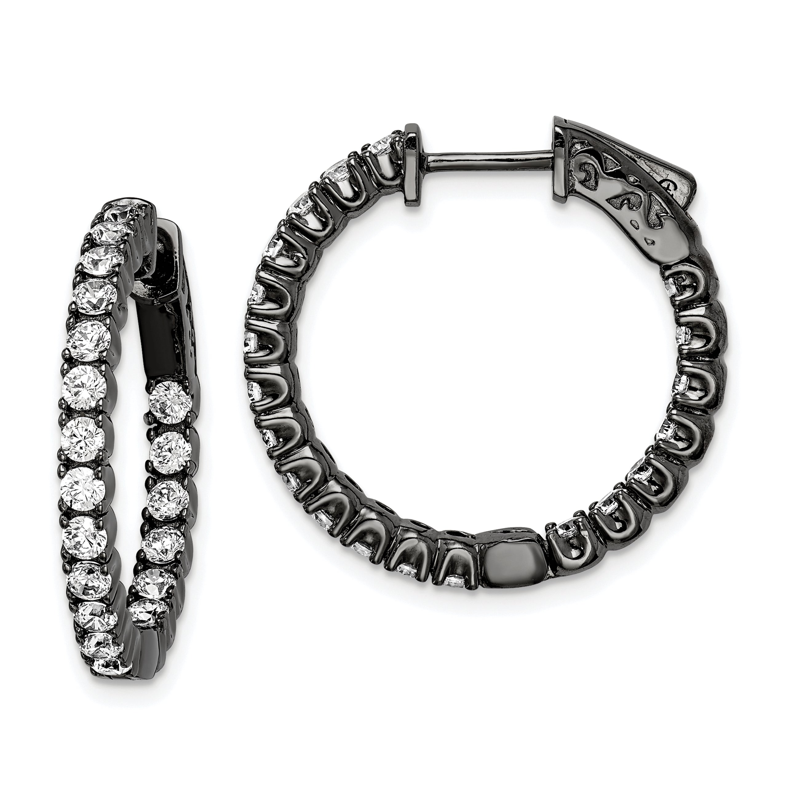 Sterling Shimmer Black Rhodium-plated 40 Stone 2.25mm CZ In and Out Round Hinged Hoop Earrings Main image