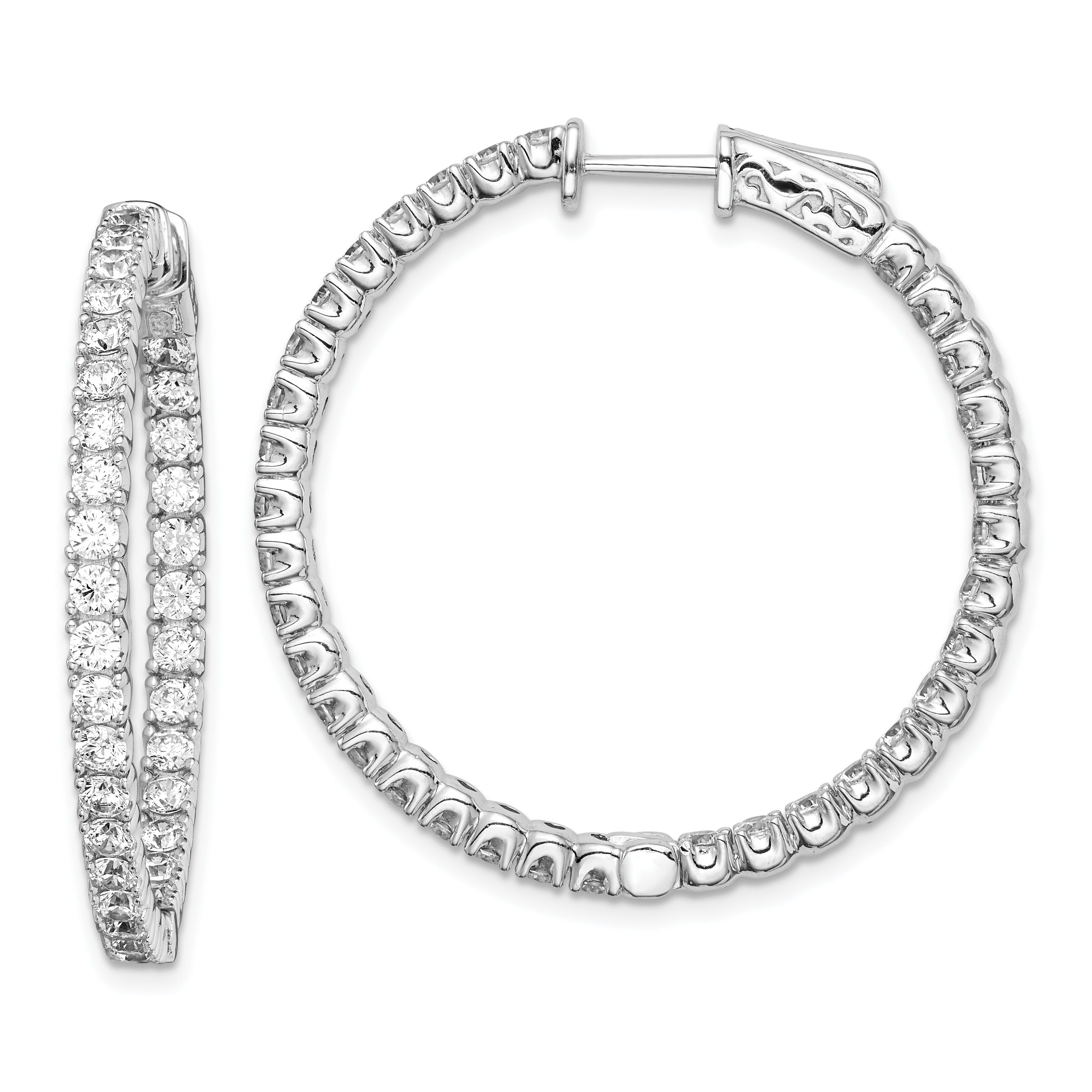 Sterling Shimmer Sterling Silver Rhodium-plated 68 Stone 2.25mm CZ In and Out Round Hinged Hoop Earrings Main image