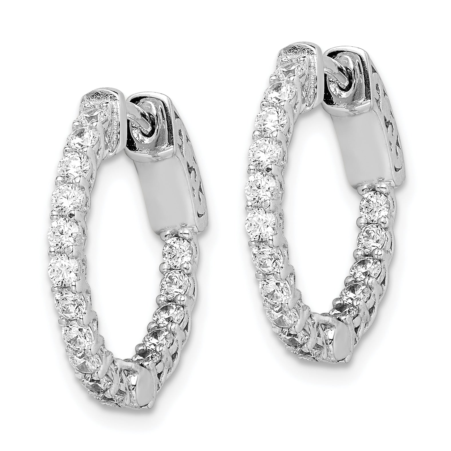 Sterling Shimmer Sterling Silver Rhodium-plated 32 Stone 2mm CZ In and Out Round Hinged Hoop Earrings Secondary image