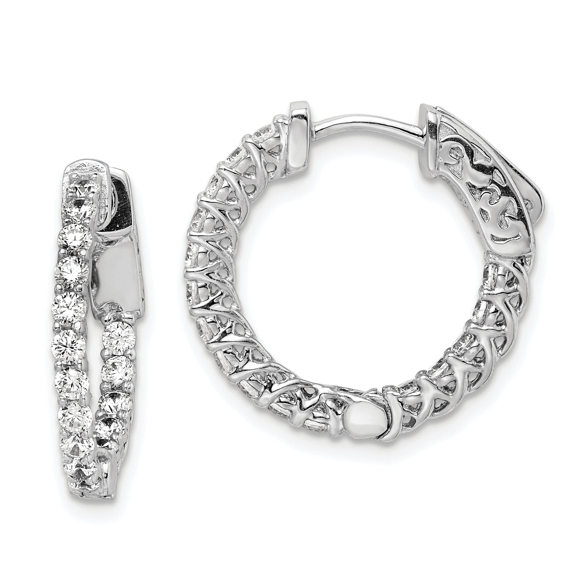 Sterling Shimmer Sterling Silver Rhodium-plated 32 Stone 2mm CZ In and Out Round Hinged Hoop Earrings Main image