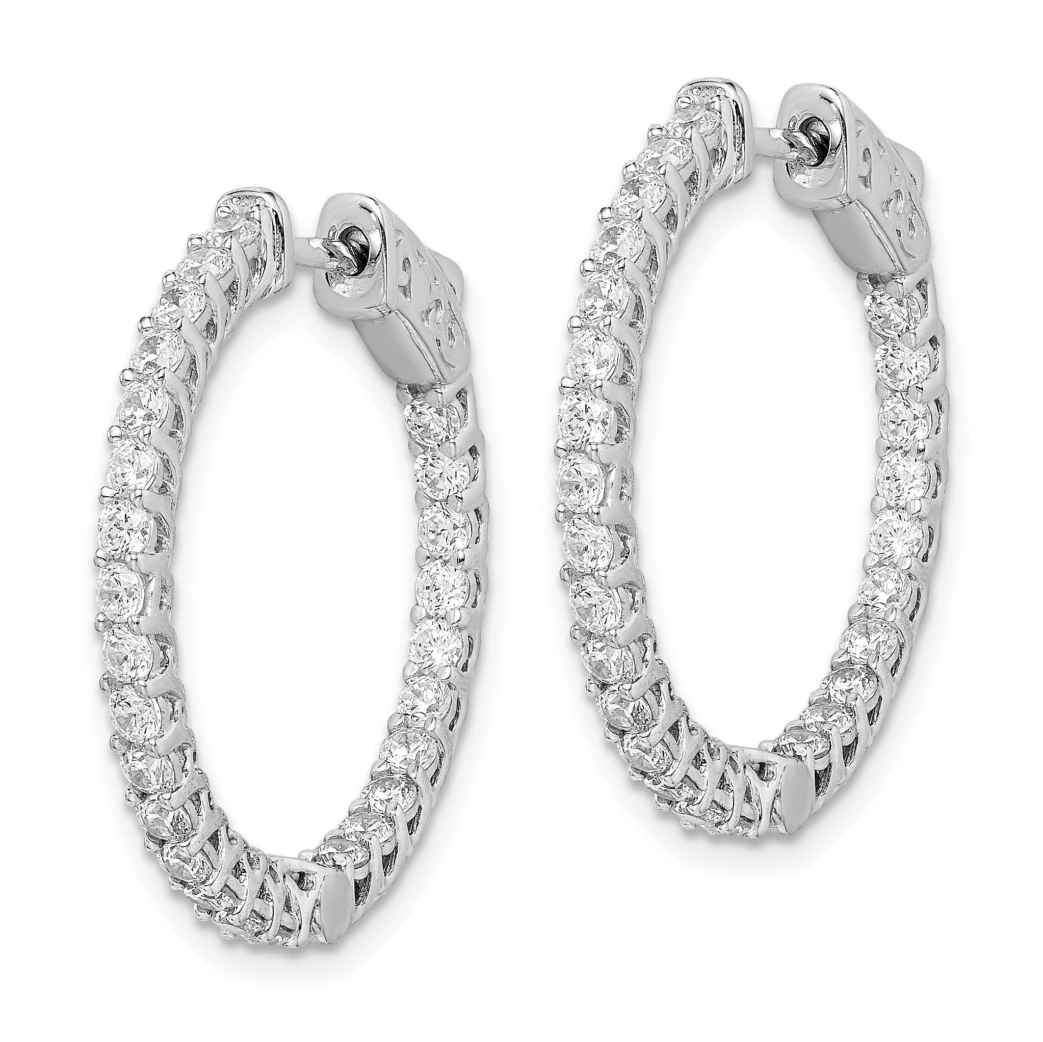 Sterling Shimmer Sterling Silver Rhodium-plated 52 Stone 2mm CZ In and Out Round Hinged Hoop Earrings Secondary image