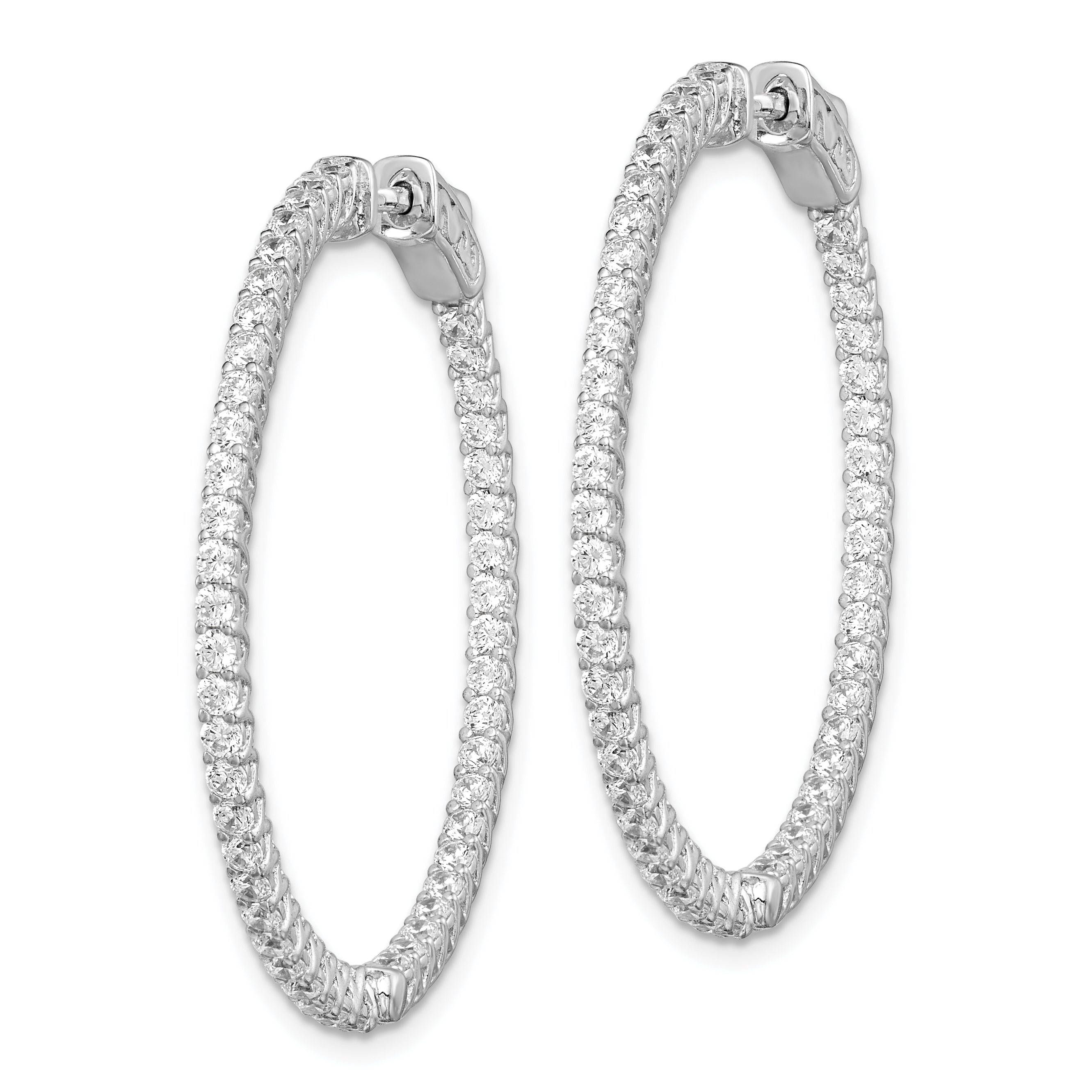 Sterling Shimmer Sterling Silver Rhodium-plated 96 Stone 1.7mm CZ In and Out Round Hinged Hoop Earrings Secondary image