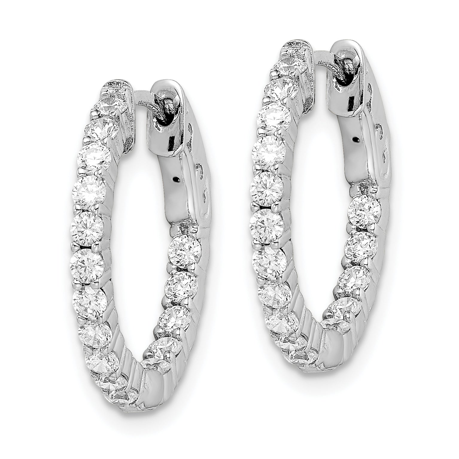 Sterling Shimmer Sterling Silver Rhodium-plated 32 Stone 2.0mm CZ In and Out Round Hinged Hoop Earrings Secondary image