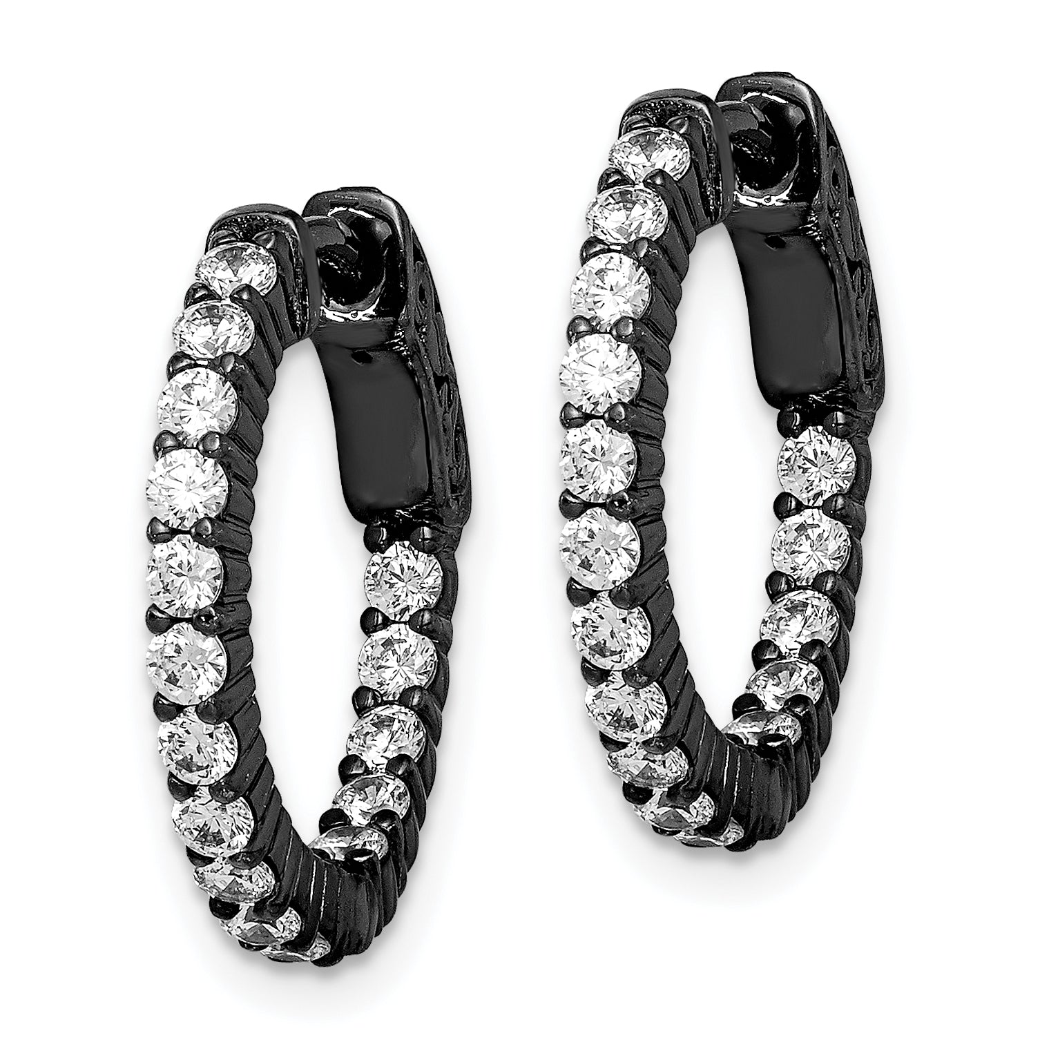 Sterling Shimmer Black Rhodium-plated 32 Stone 2.0mm CZ In and Out Round Hinged Hoop Earrings Secondary image