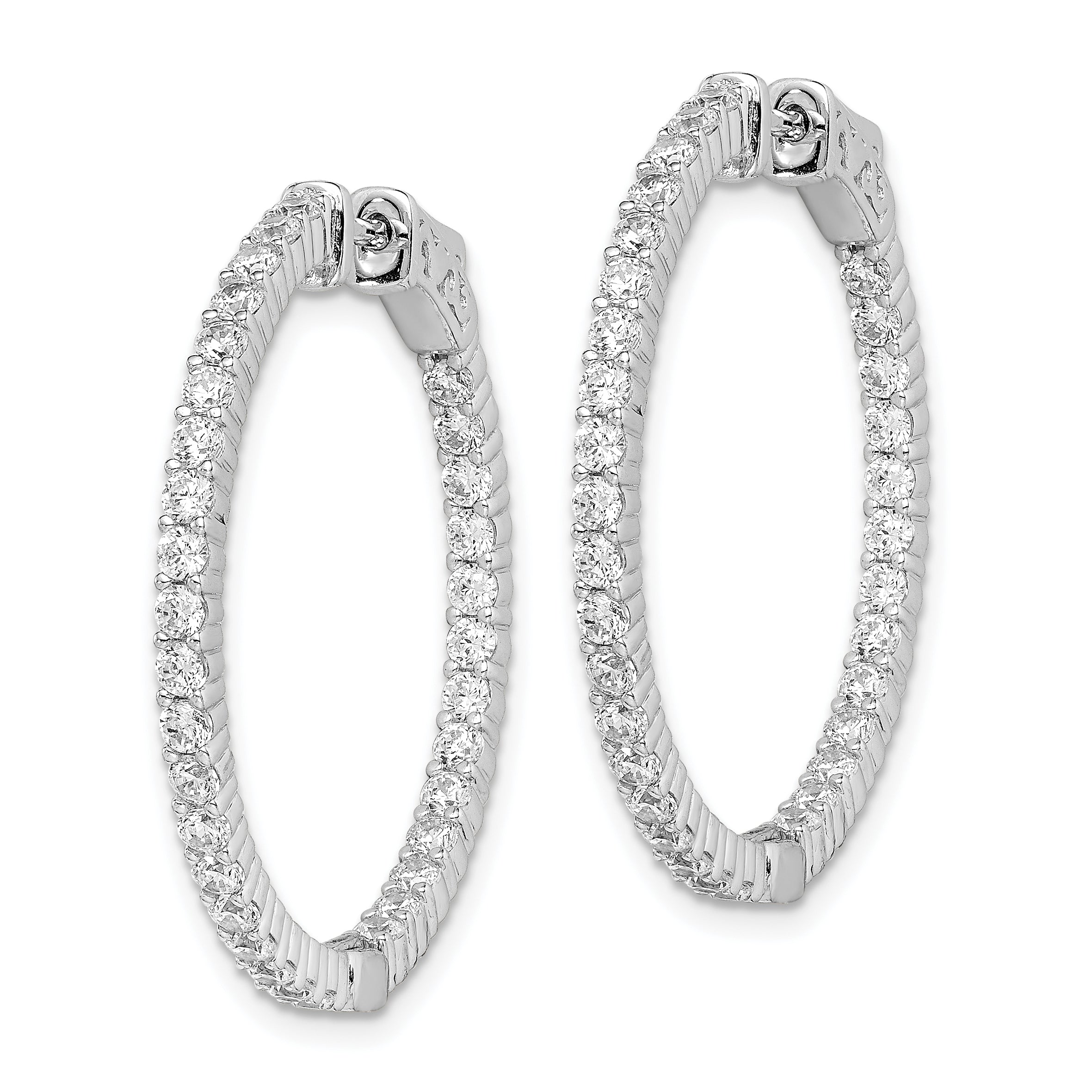 Sterling Shimmer Sterling Silver Rhodium-plated 66 Stone 2.0mm CZ In and Out Round Hinged Hoop Earrings Secondary image