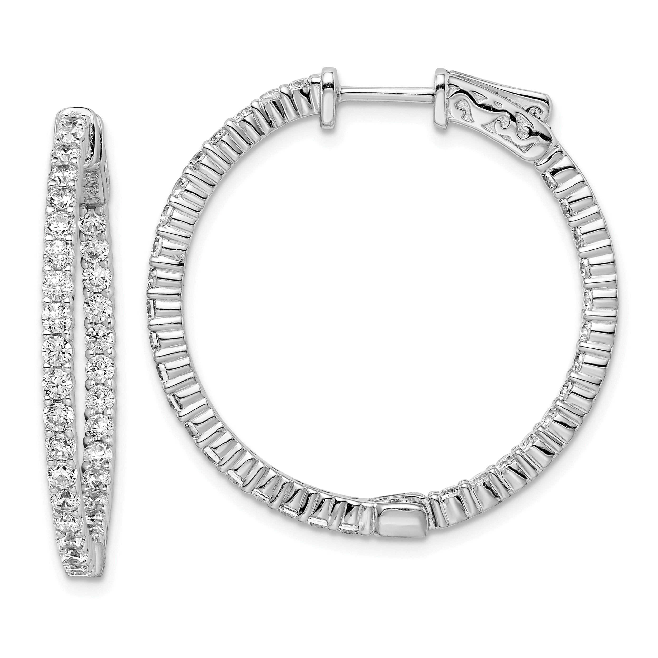 Sterling Shimmer Sterling Silver Rhodium-plated 66 Stone 2.0mm CZ In and Out Round Hinged Hoop Earrings Main image