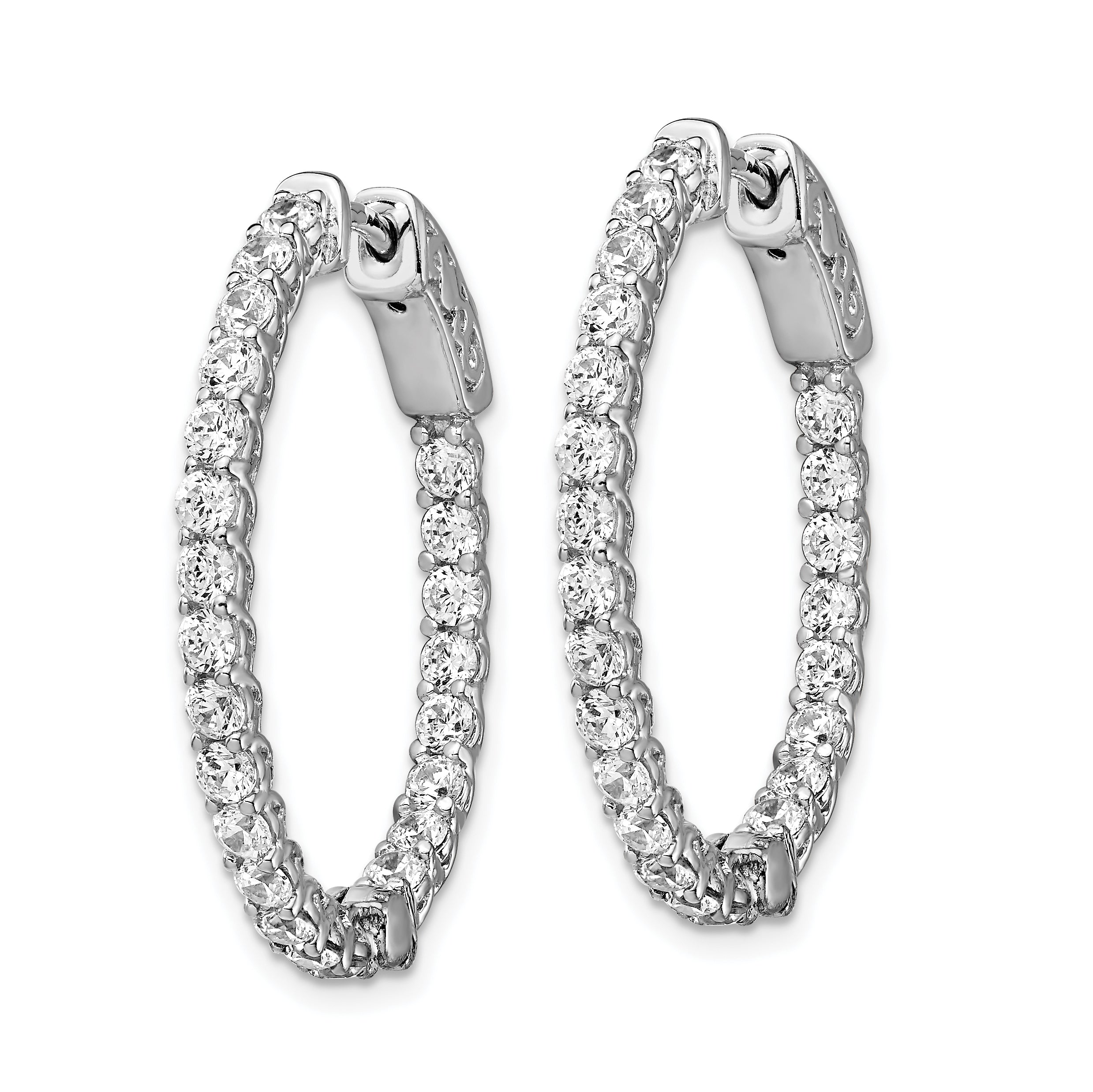 Sterling Shimmer Sterling Silver Rhodium-plated 46 Stone 2.25mm CZ In and Out Oval Hinged Hoop Earrings Secondary image