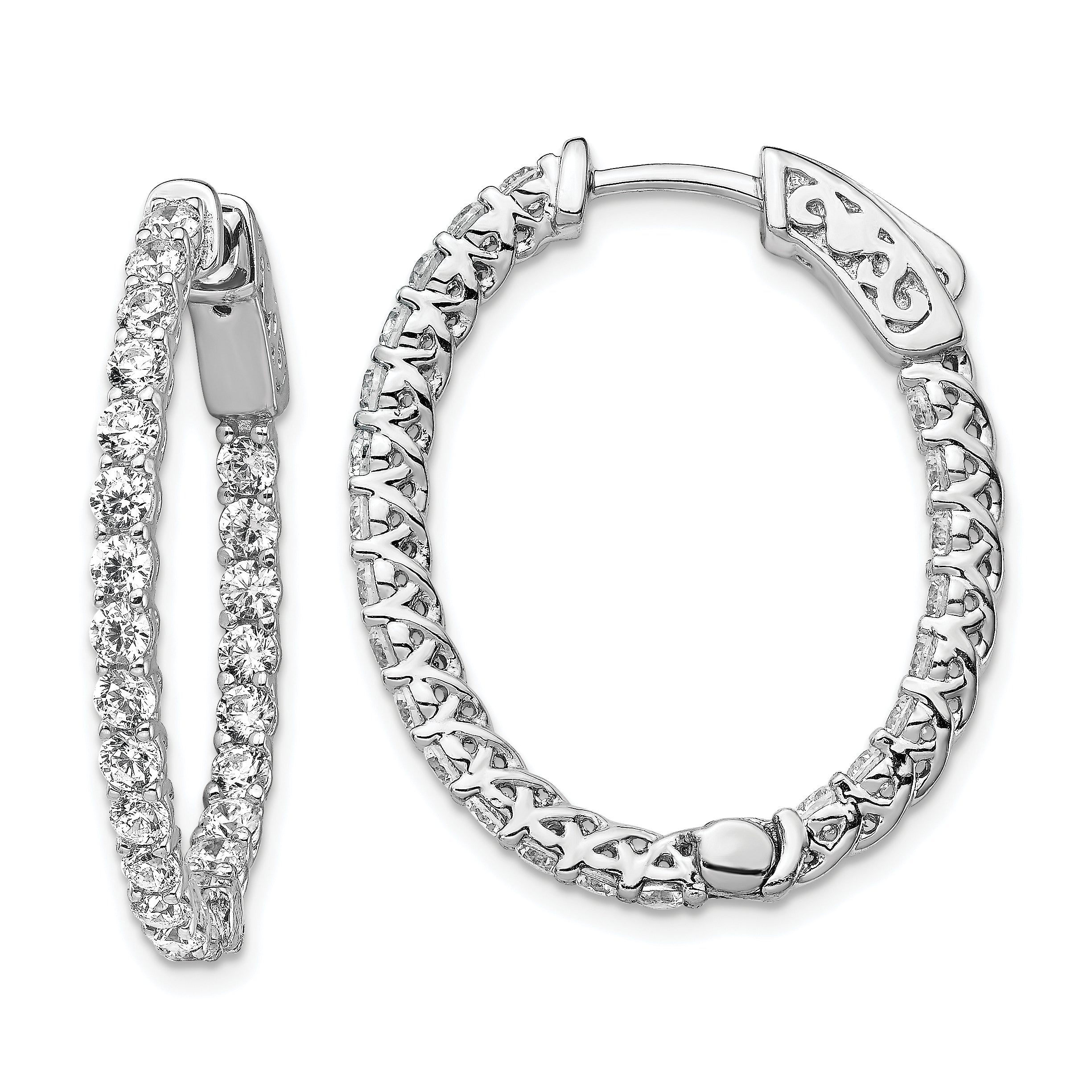 Sterling Shimmer Sterling Silver Rhodium-plated 46 Stone 2.25mm CZ In and Out Oval Hinged Hoop Earrings Main image