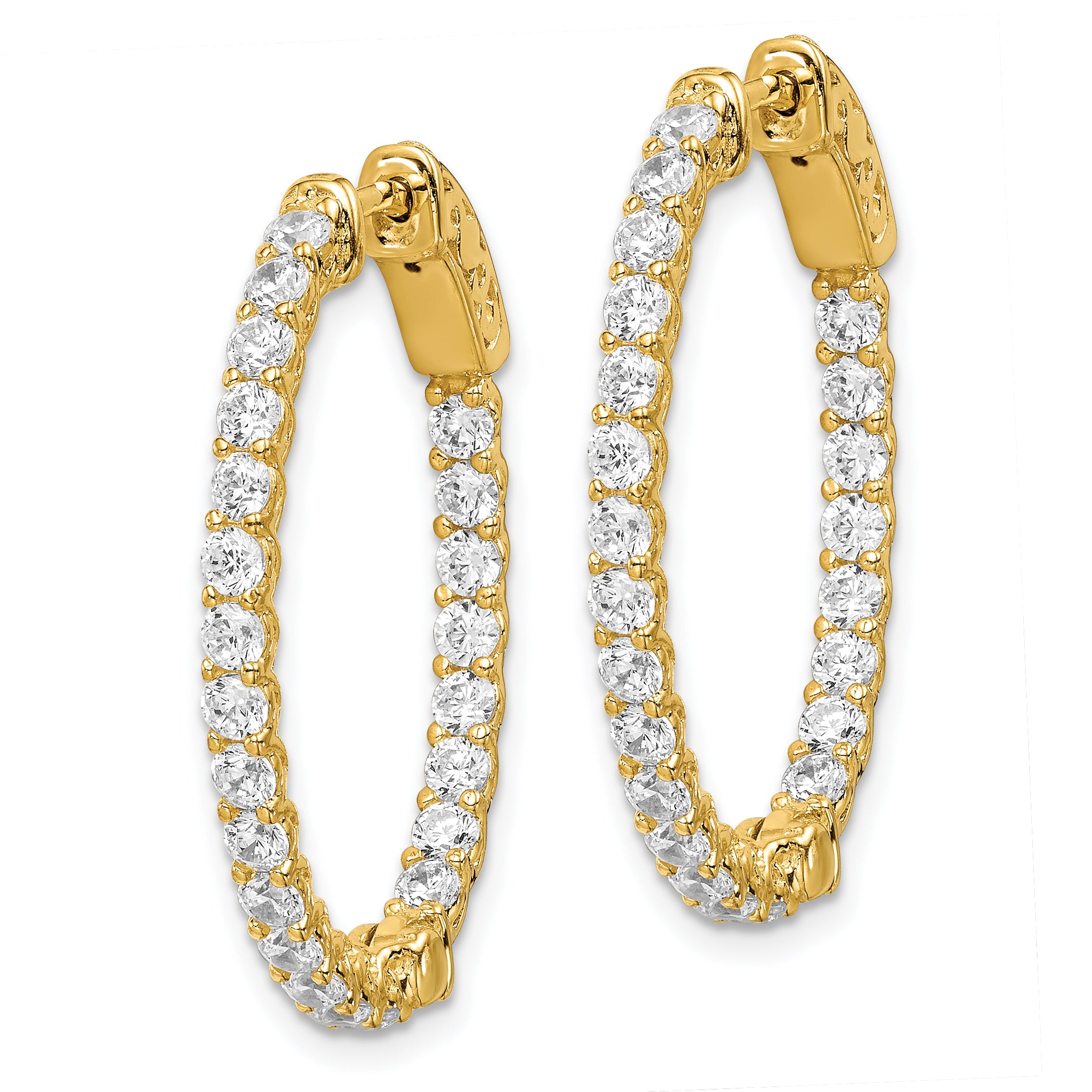 Sterling Shimmer Sterling Silver Gold-tone Flash Gold-plated 46 Stone 2.25mm CZ In and Out Oval Hinged Hoop Earrings Secondary image