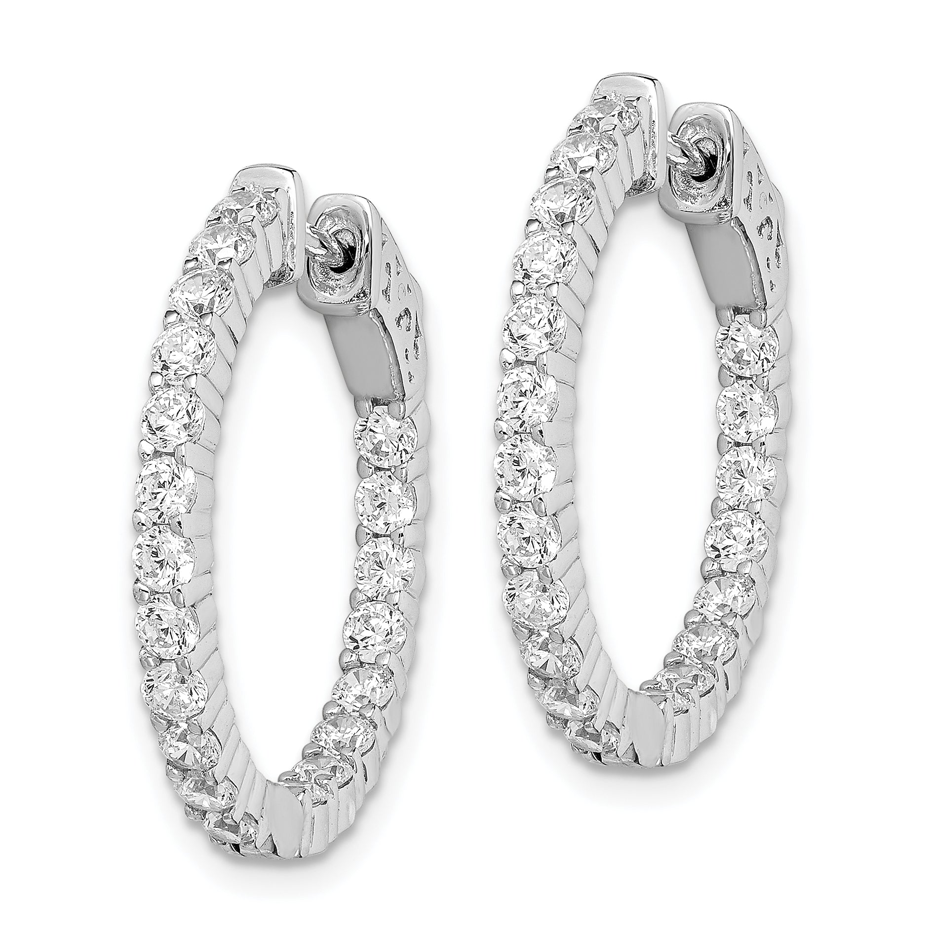 Sterling Shimmer Sterling Silver Rhodium-plated 40 Stone 2.3mm CZ In and Out Round Hinged Hoop Earrings Secondary image