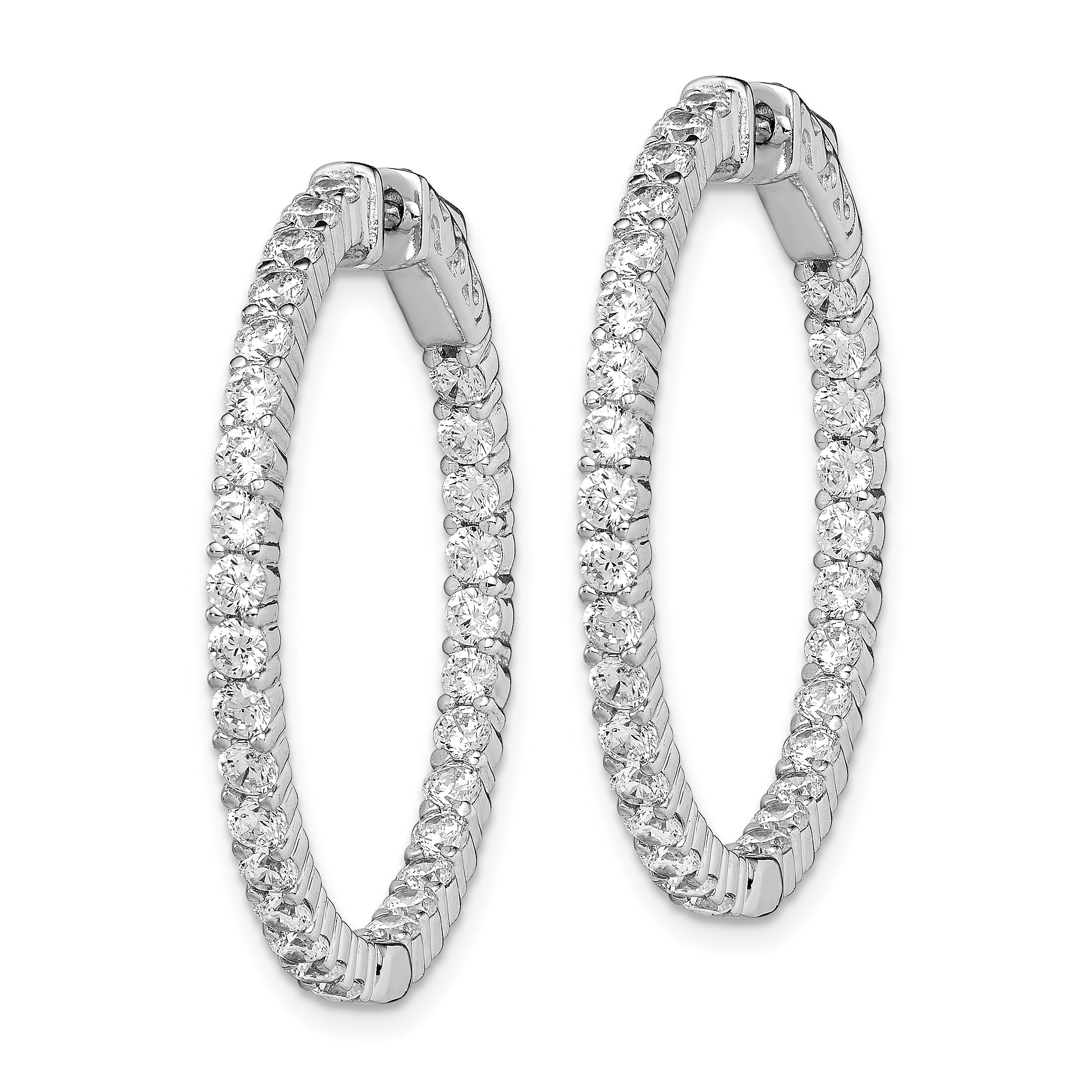 Sterling Shimmer Sterling Silver Rhodium-plated 60 Stone 2.25mm CZ In and Out Round Hinged Hoop Earrings Secondary image