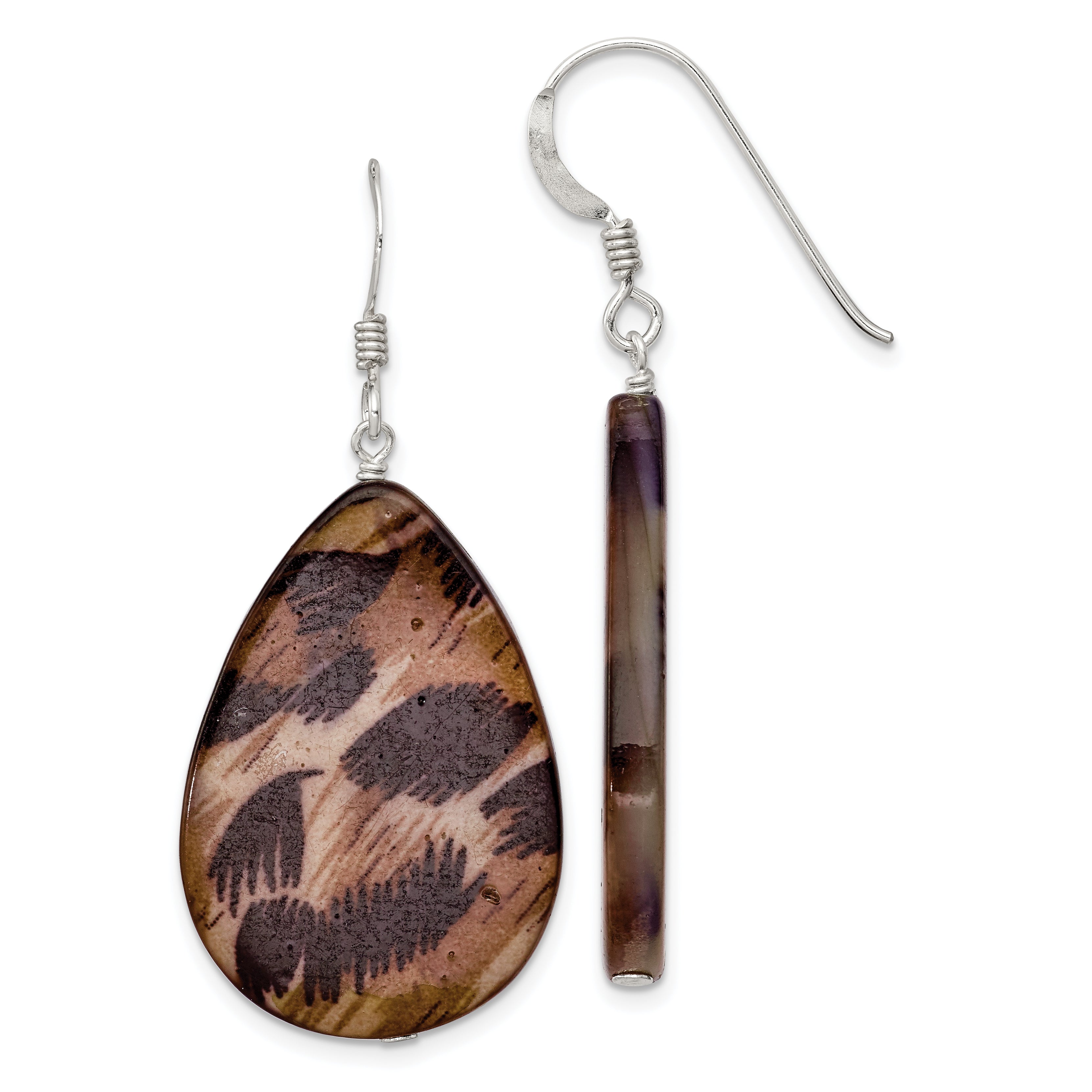 Sterling Silver Polished Brown Mother of Pearl Teardrop Dangle Earrings Main image