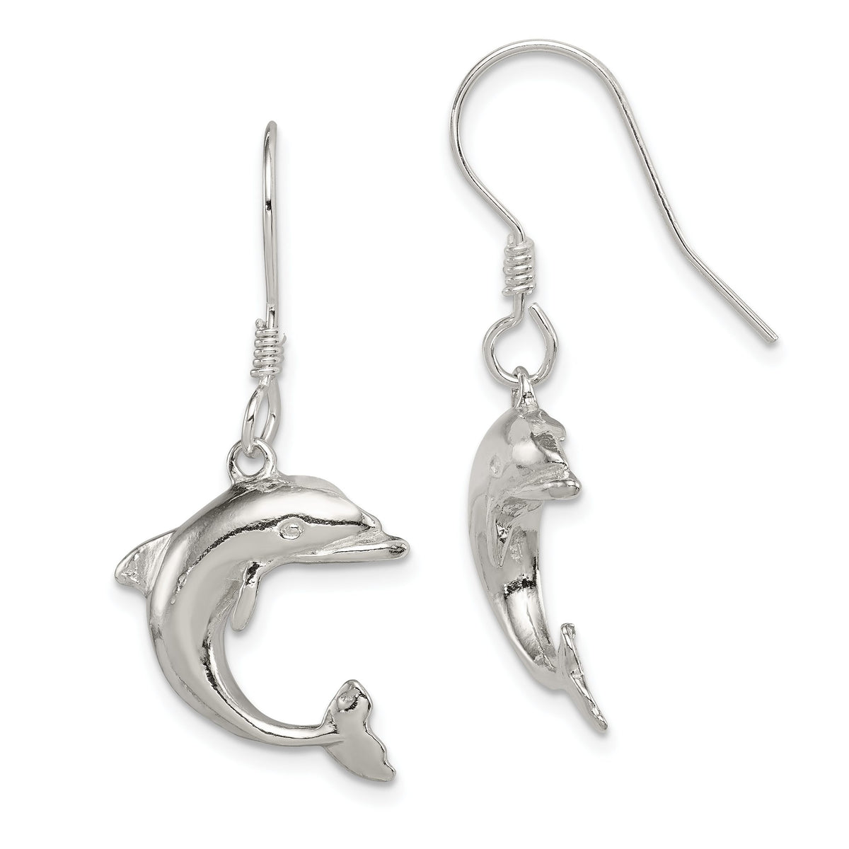 Dolphin Dangle Earrings in Sterling Silver, 17mm - Sophia Jewelers Main image