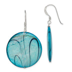Sterling Silver Polished Blue Mother of Pearl Circle Dangle Earrings