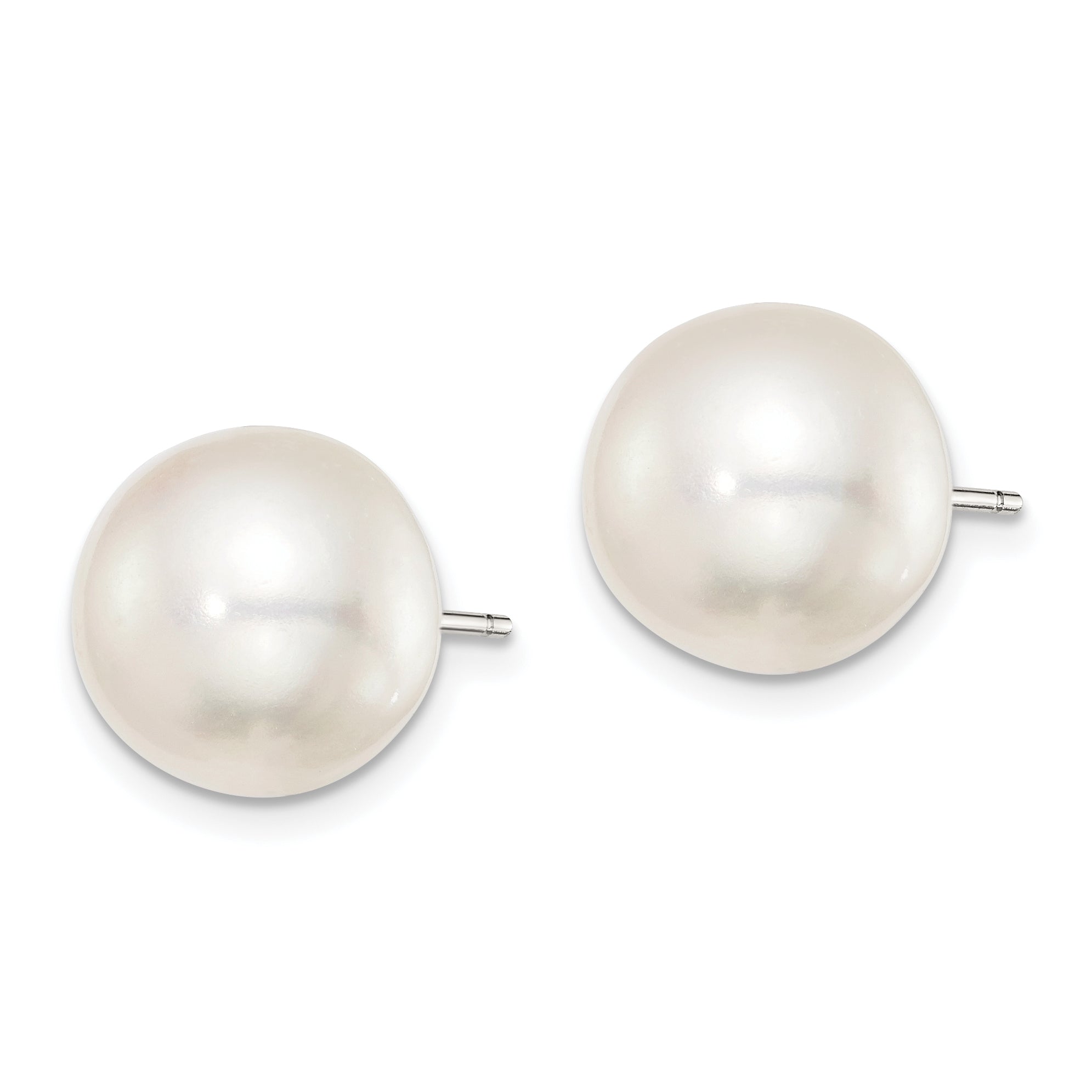 Sterling Silver Rh-plated 11-12mm White FWC Button Pearl Earrings Secondary image