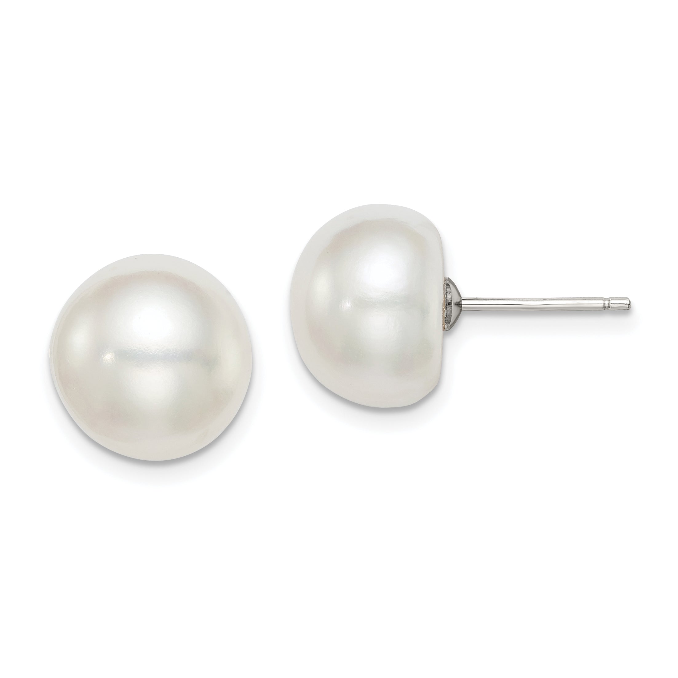 Sterling Silver Rh-plated 11-12mm White FWC Button Pearl Earrings Main image