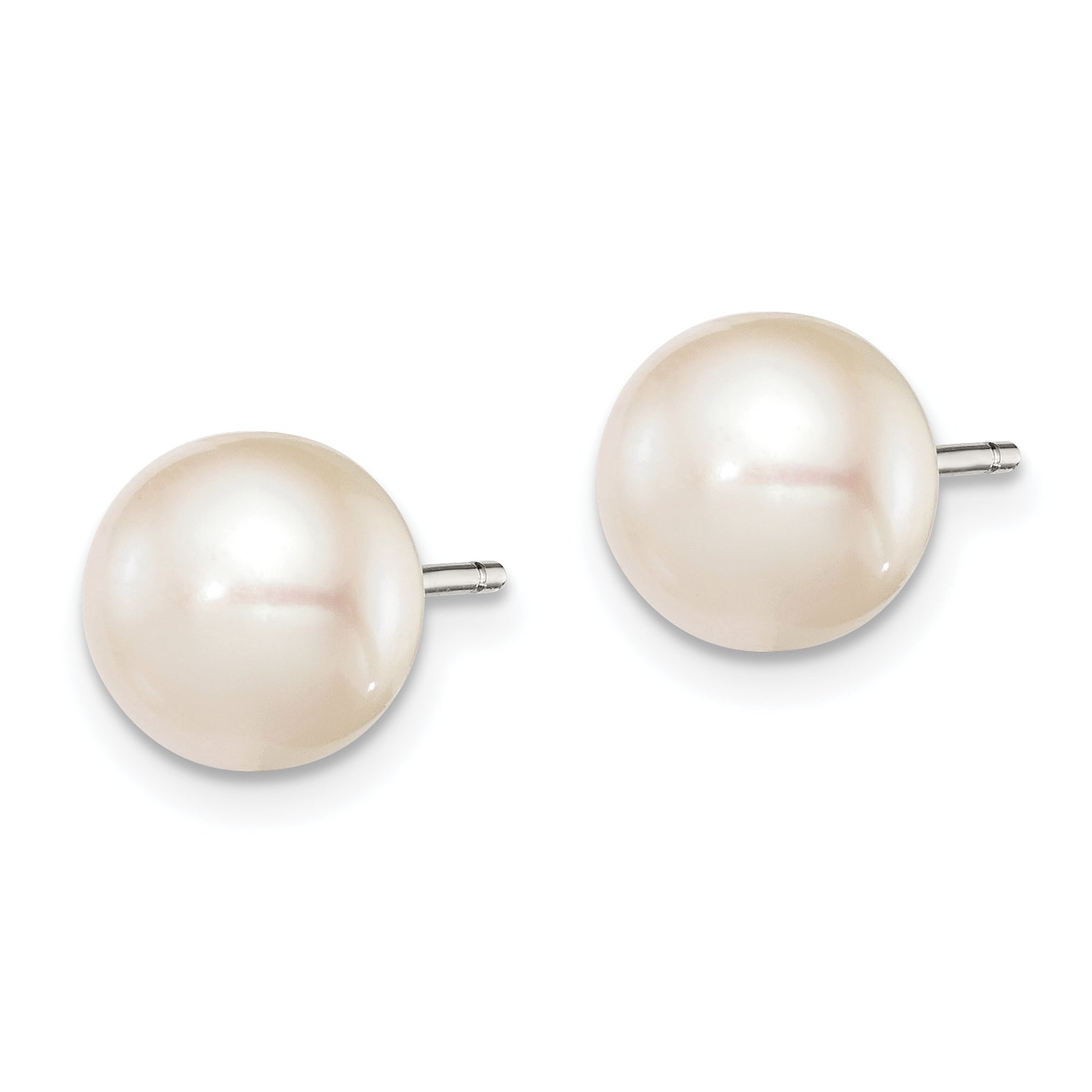 Sterling Silver Rh-plated 8-9mm White FW Cultured Button Pearl Stud Earring Secondary image