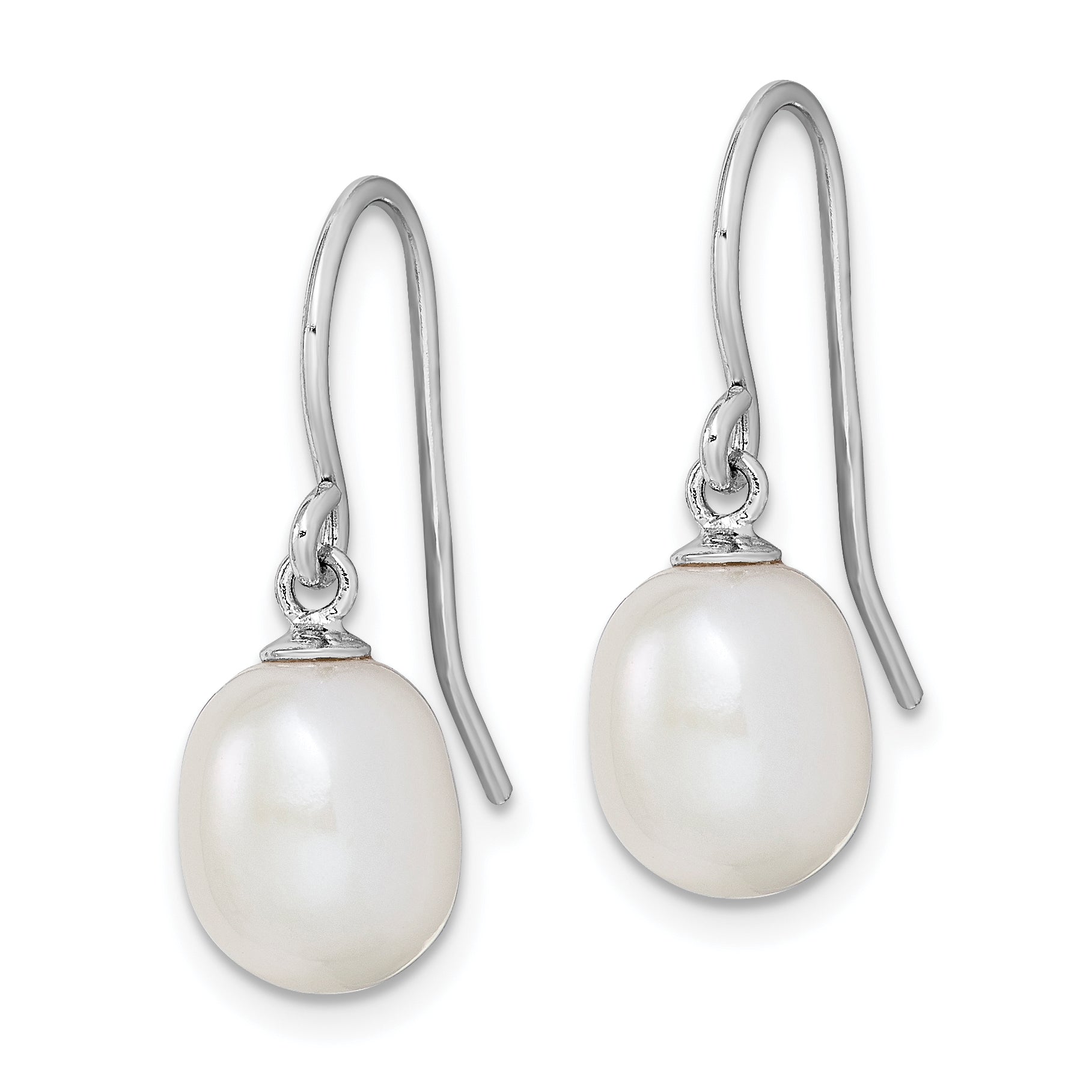 Sterling Silver Rhodium-plated Polished White 8-9mm Freshwater Cultured Pearl Dangle Earrings Secondary image