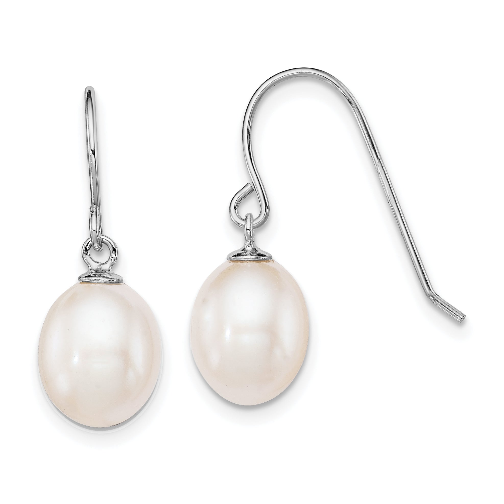 Sterling Silver Rhodium-plated Polished White 8-9mm Freshwater Cultured Pearl Dangle Earrings Main image