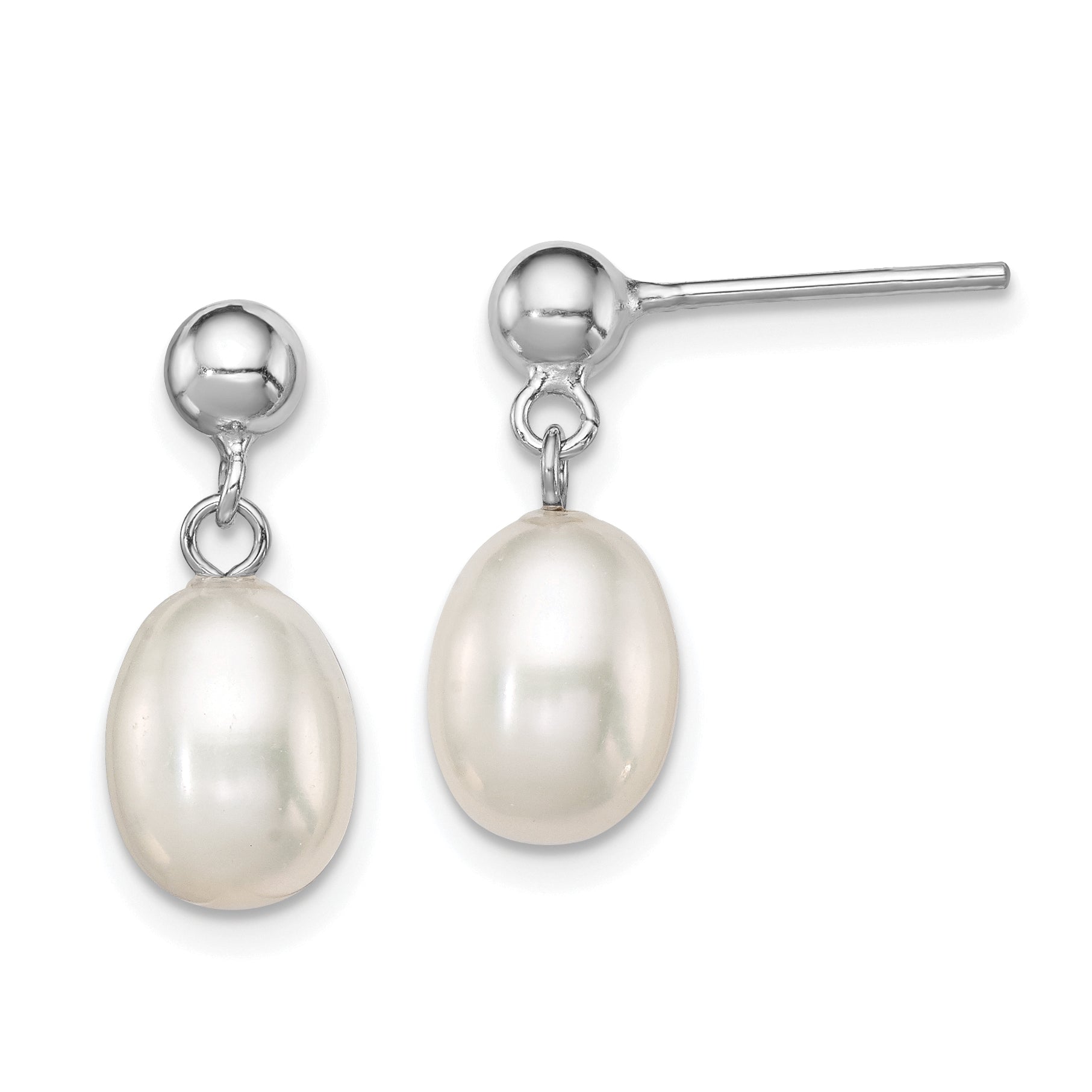 Sterling Silver Rhodium-plated 7-8mm White FW Cultured Pearl Earrings Main image