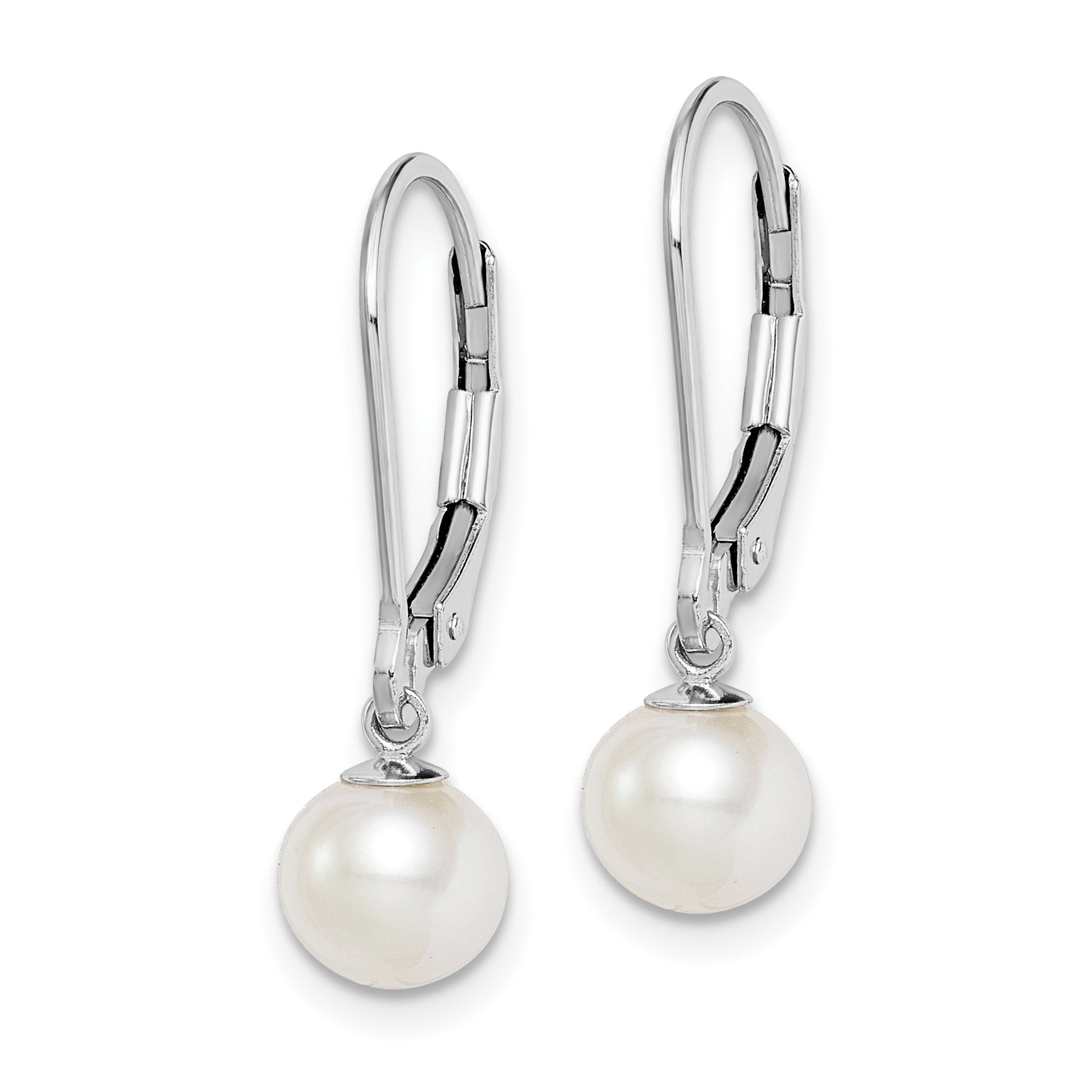 Sterling Silver Rhodium-plated Polished White 6-7mm Freshwater Cultured Pearl Leverback Dangle Earrings Secondary image