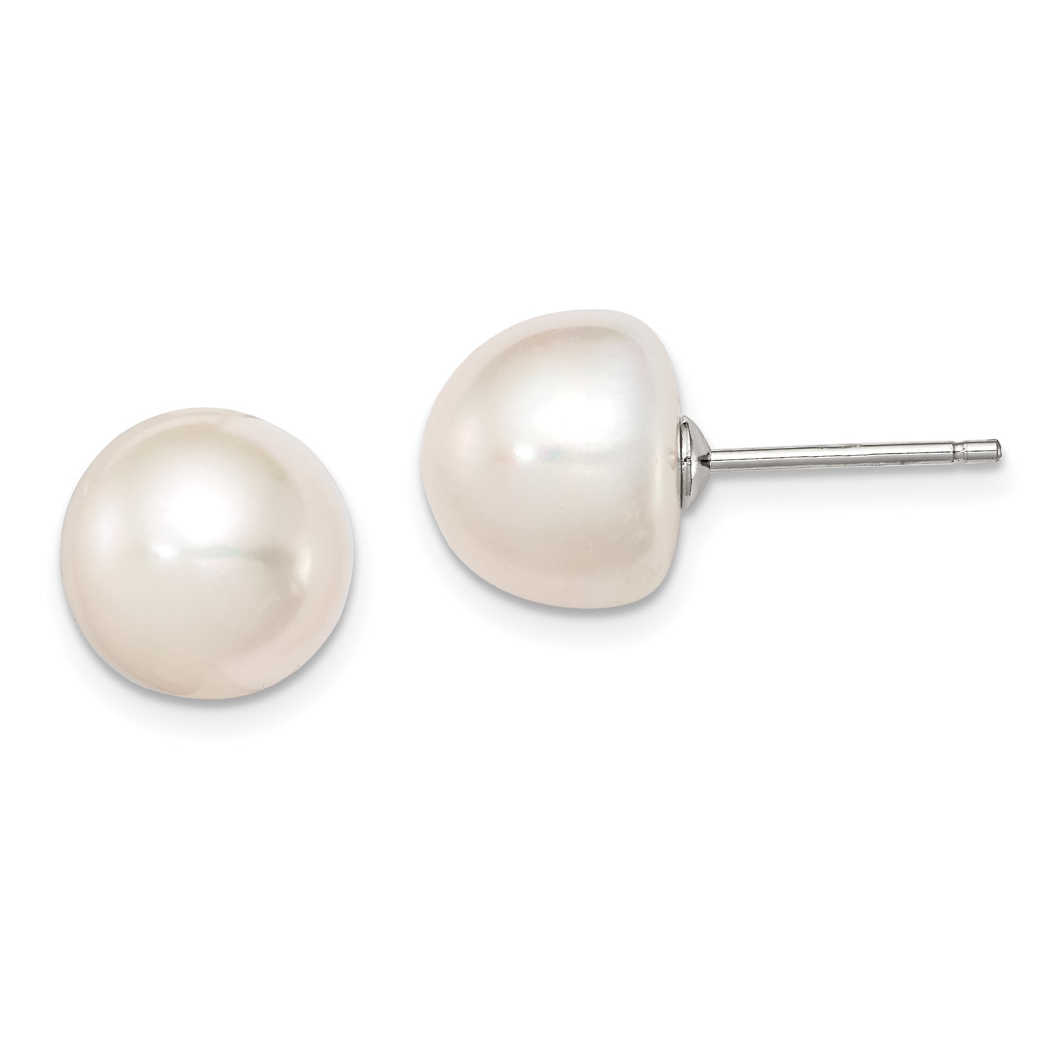 Sterling Silver Rh-plated 10-11mm White FWC Button Pearl Earrings Main image