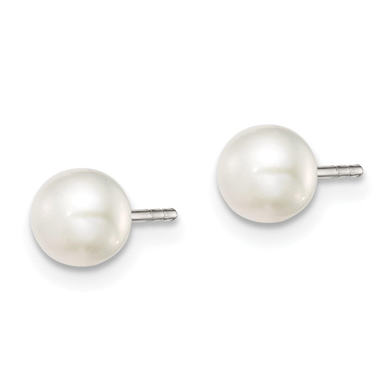 Sterling Silver Rh-plated 5-6mm White FW Cultured Button Pearl Stud Earring Secondary image