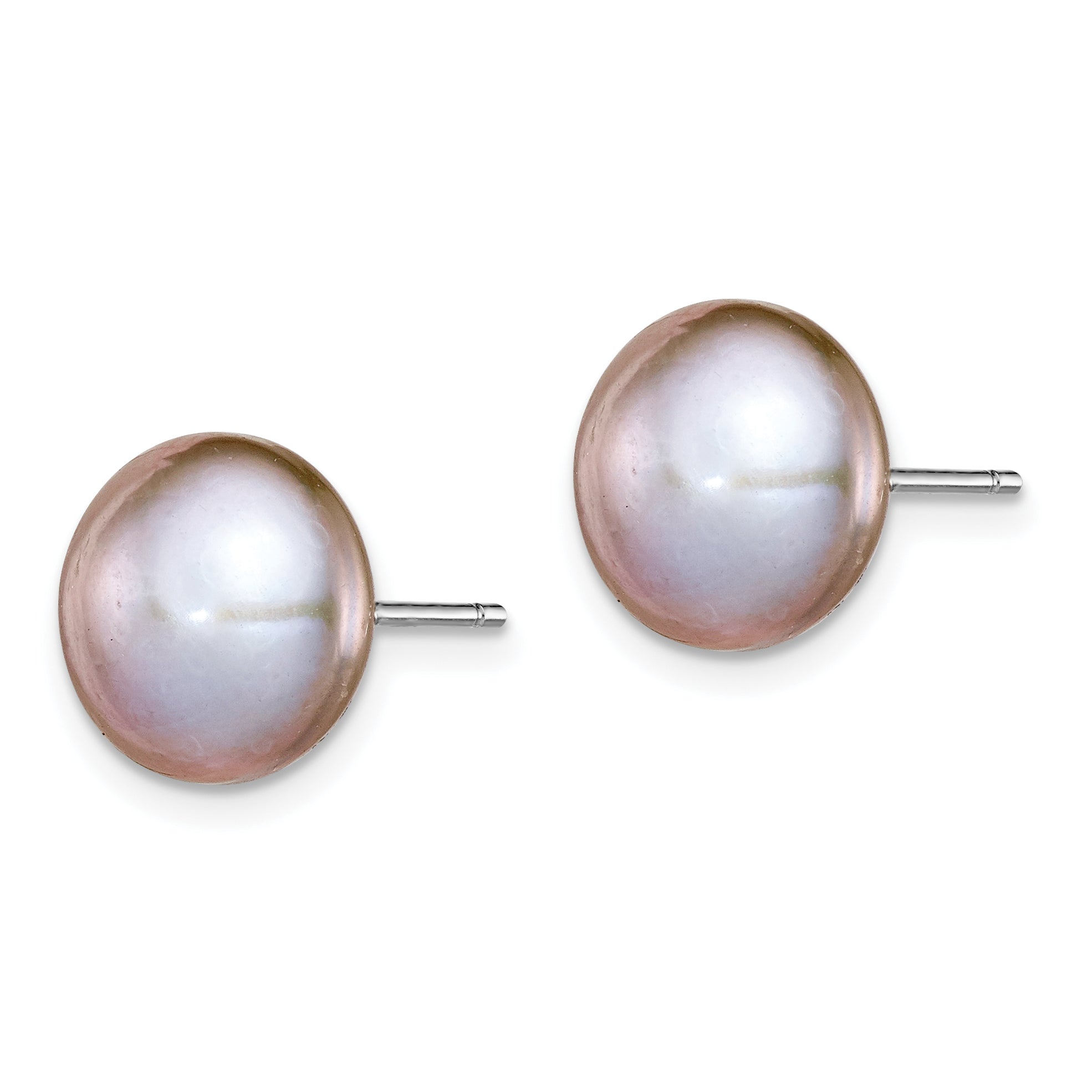 Sterling Silver Rh-plated 10-11mm Grey FWC Button Pearl Earrings Secondary image