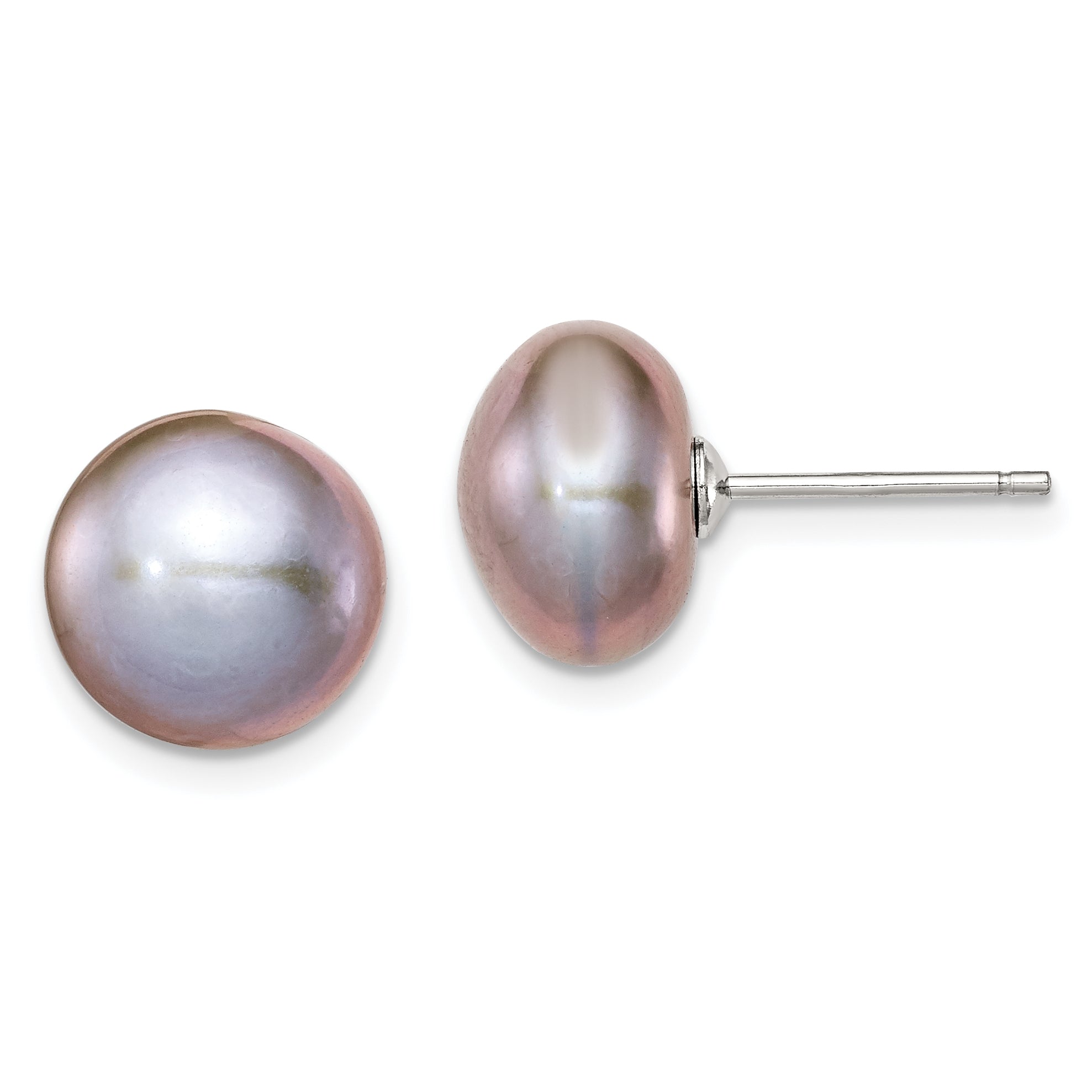 Sterling Silver Rh-plated 10-11mm Grey FWC Button Pearl Earrings Main image