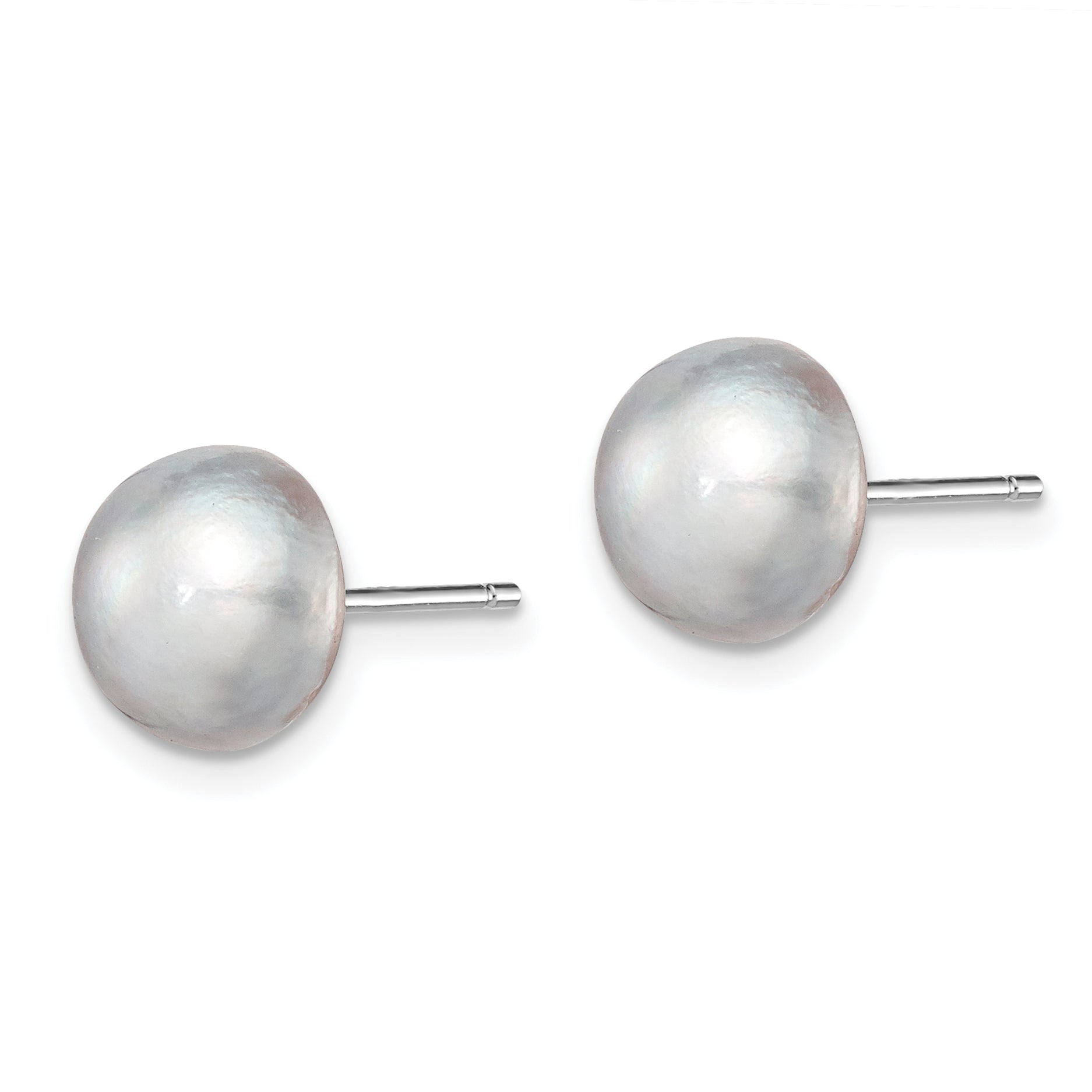 Sterling Silver Rh-plated 8-9mm Grey FW Cultured Button Pearl Stud Earrings Secondary image