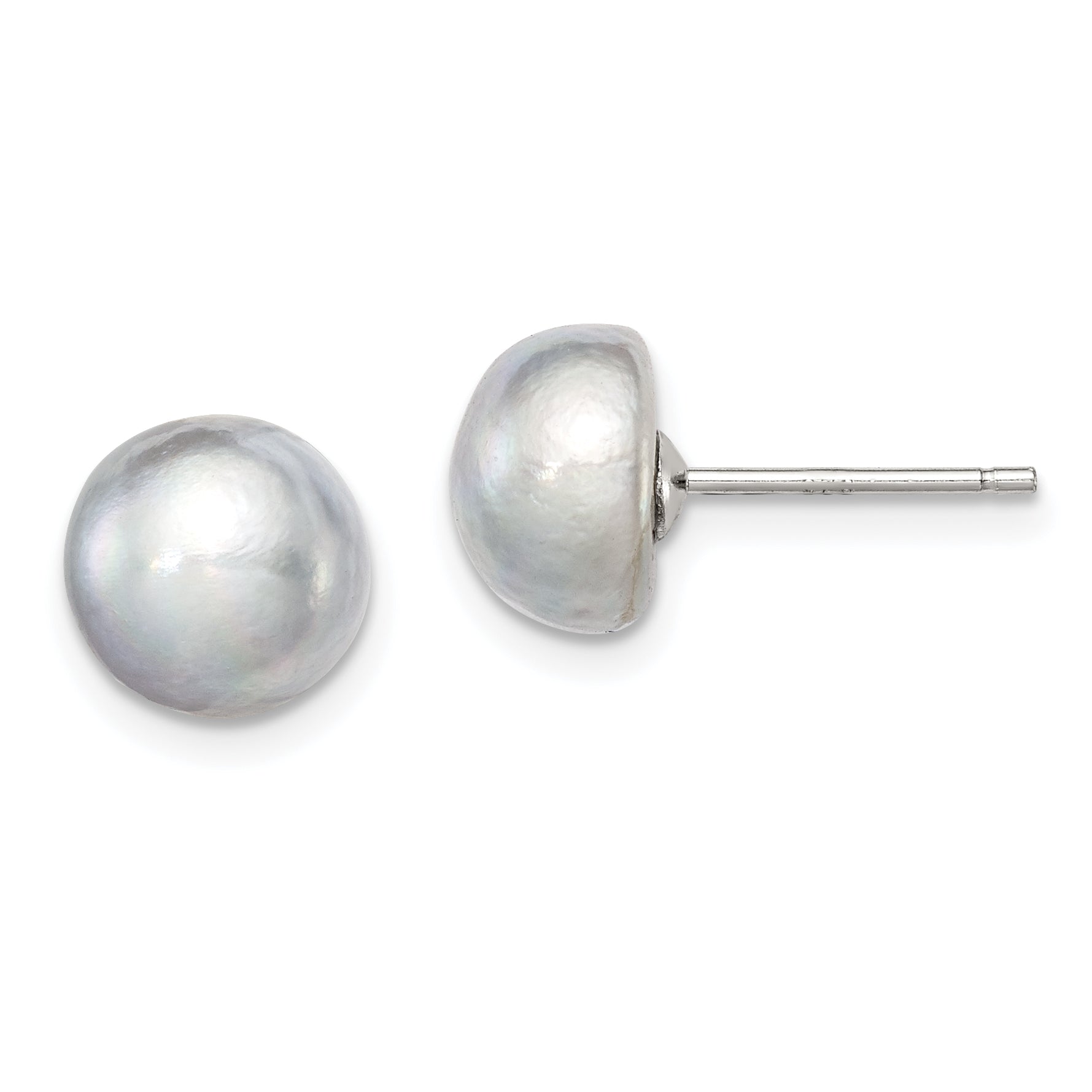 Sterling Silver Rh-plated 8-9mm Grey FW Cultured Button Pearl Stud Earrings Main image