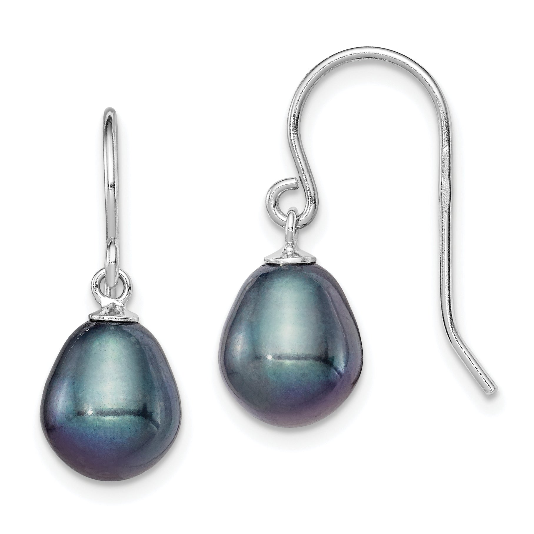 Sterling Silver Rhodium-plated Polished 8-9mm Black Freshwater Cultured Pearl Dangle Earrings Main image