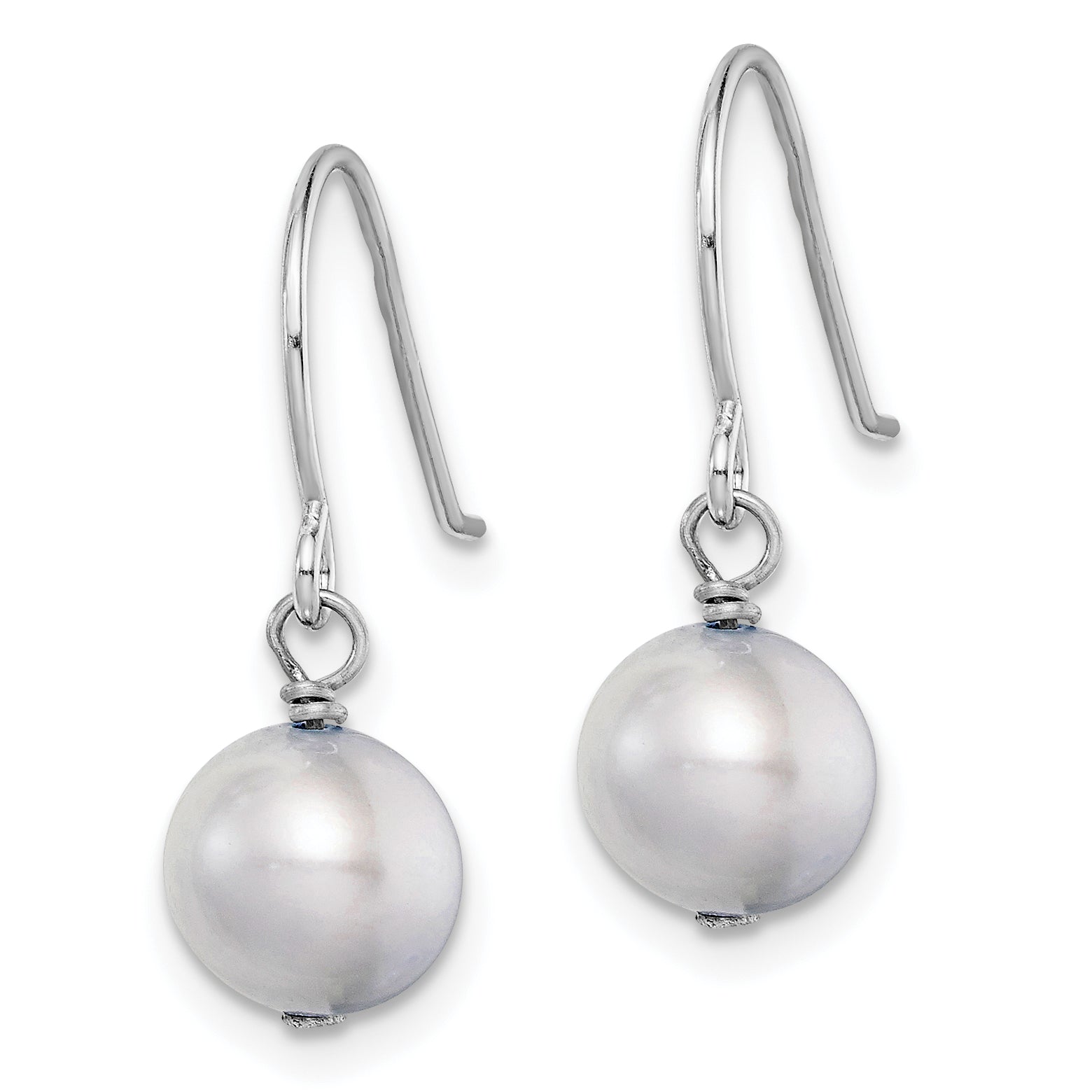 Sterling Silver Rhodium-plated Polished Grey 7-8mm Freshwater Cultured Pearl Dangle Earrings Secondary image