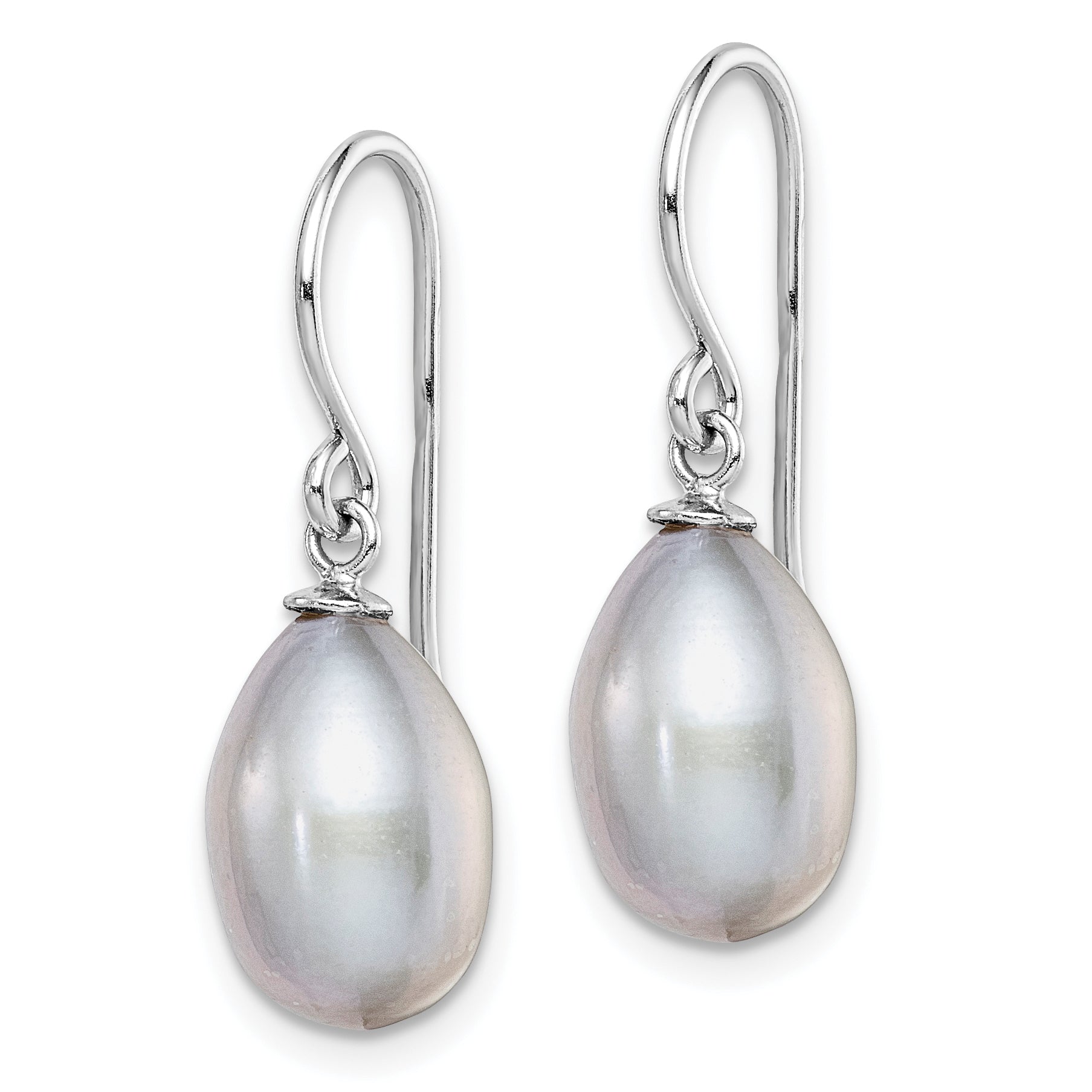 Sterling Silver Rhodium-plated Polished 8-9mm Grey Freshwater Cultured Pearl Dangle Earrings Secondary image
