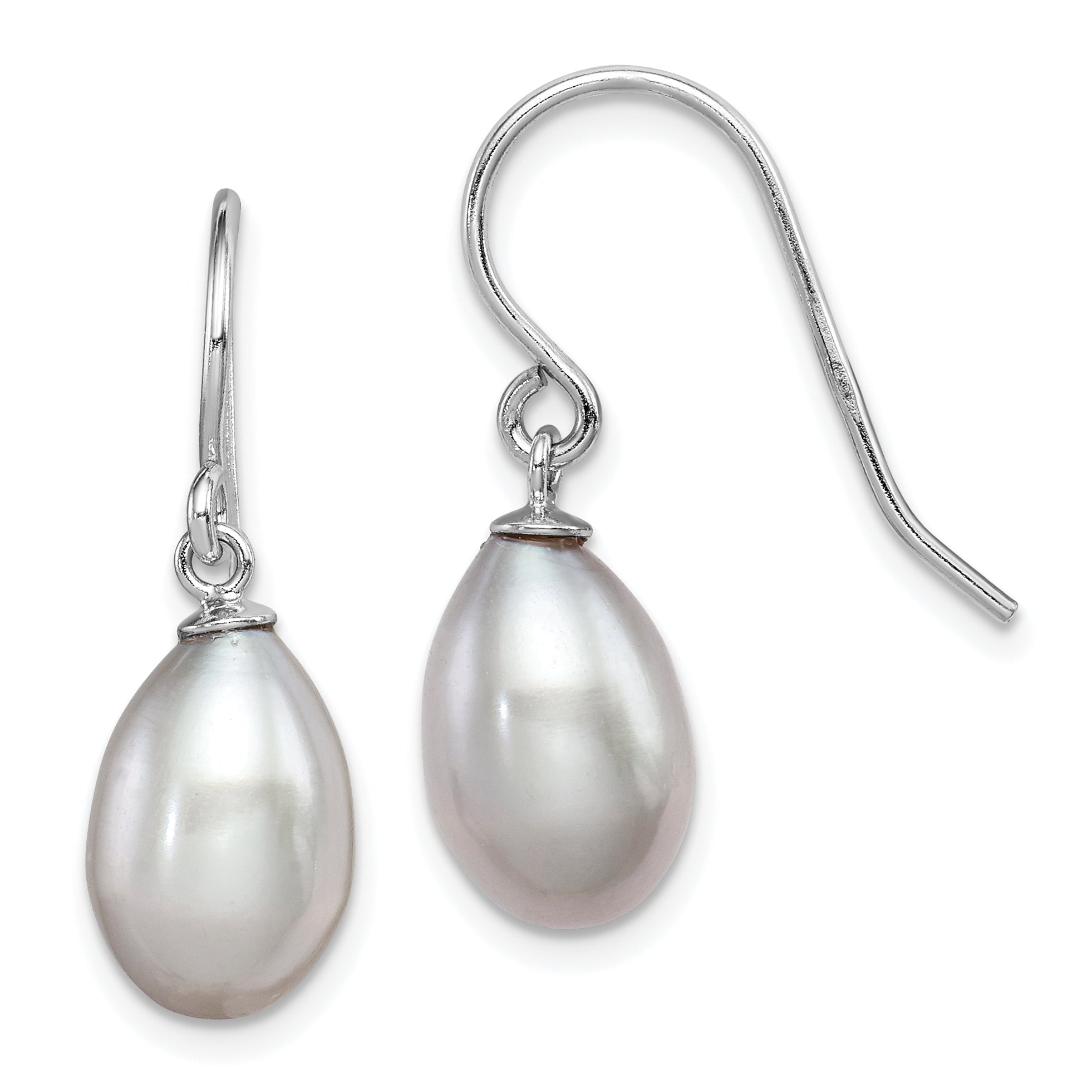 Sterling Silver Rhodium-plated Polished 8-9mm Grey Freshwater Cultured Pearl Dangle Earrings Main image