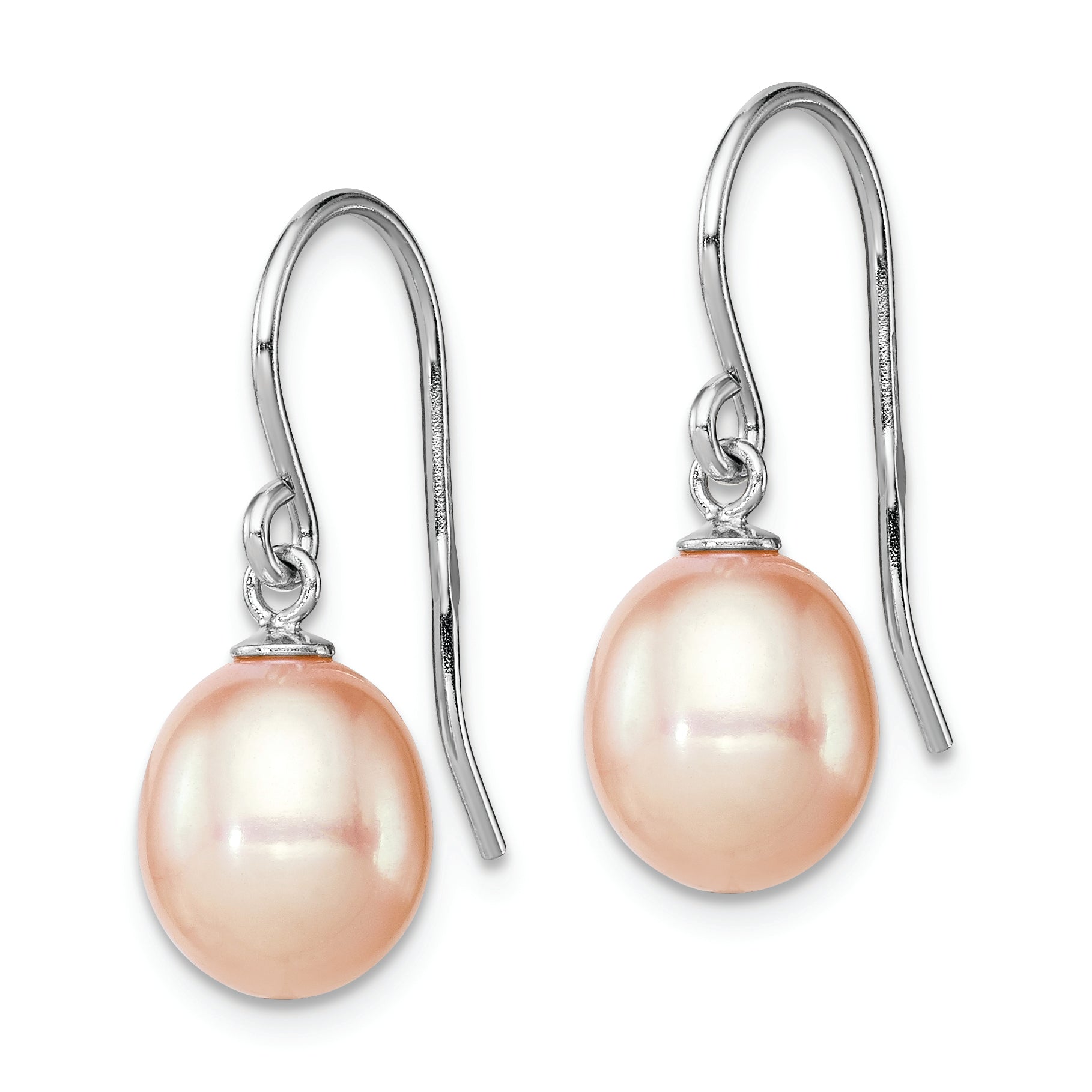 Sterling Silver Rhodium-plated Polished Pink 8-9mm Freshwater Cultured Pearl Dangle Earrings Secondary image