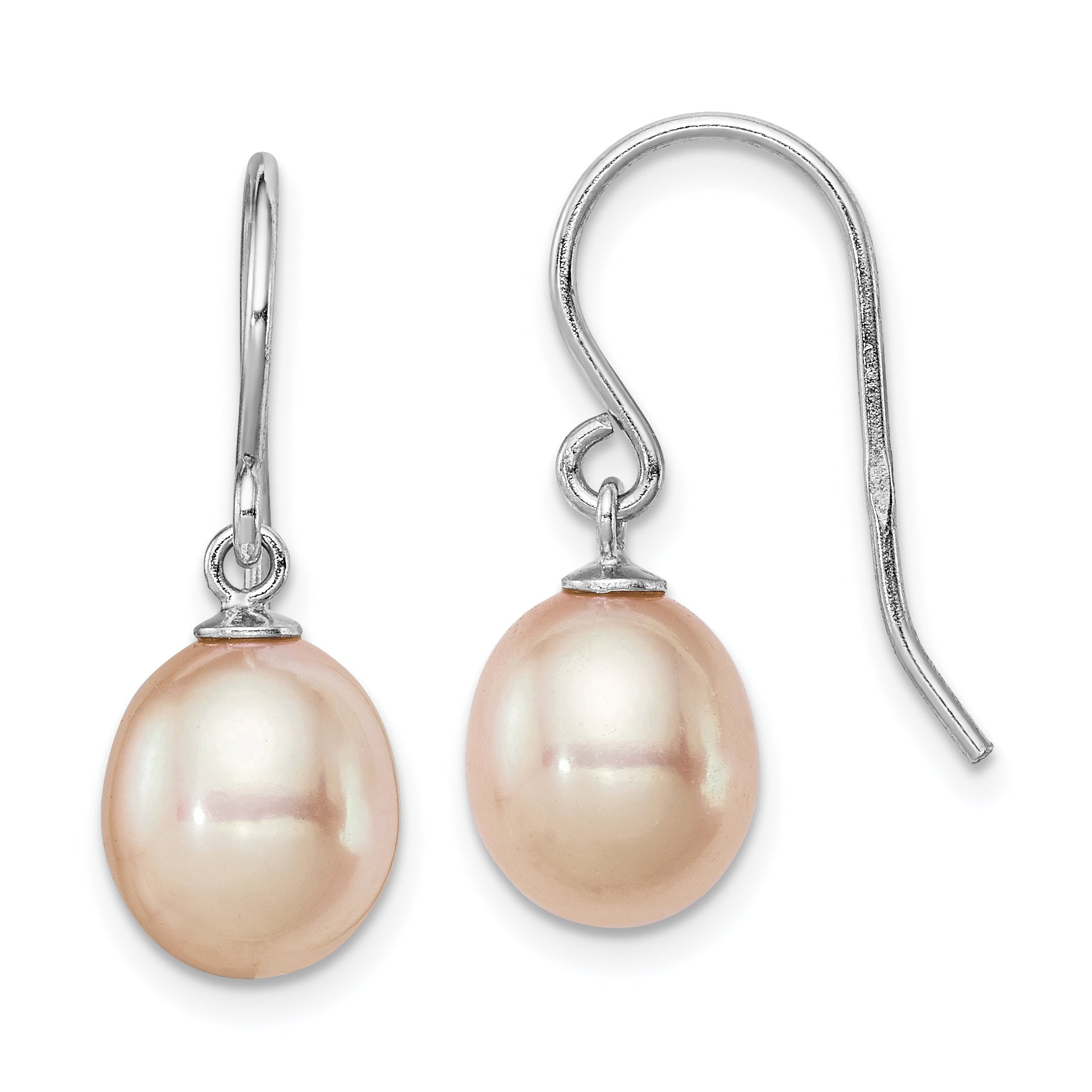 Sterling Silver Rhodium-plated Polished Pink 8-9mm Freshwater Cultured Pearl Dangle Earrings Main image