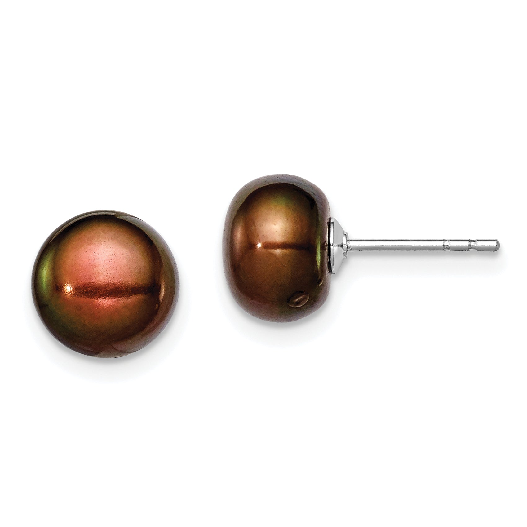 Sterling Silver Rh-plated 8-9mm Brown FW Cultured Button Pearl Stud Earring Main image