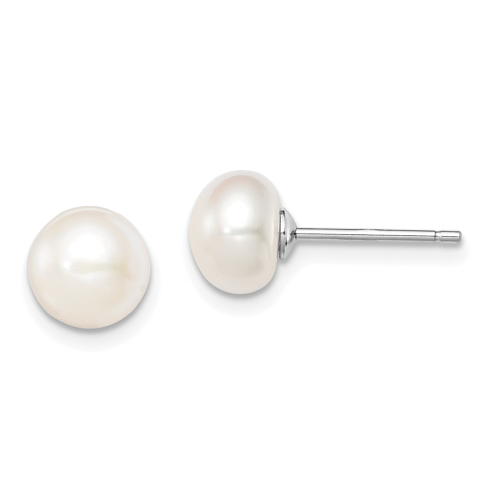Sterling Silver Rh-plated 7-8mm White FW Cultured Button Pearl Stud Earring Main image