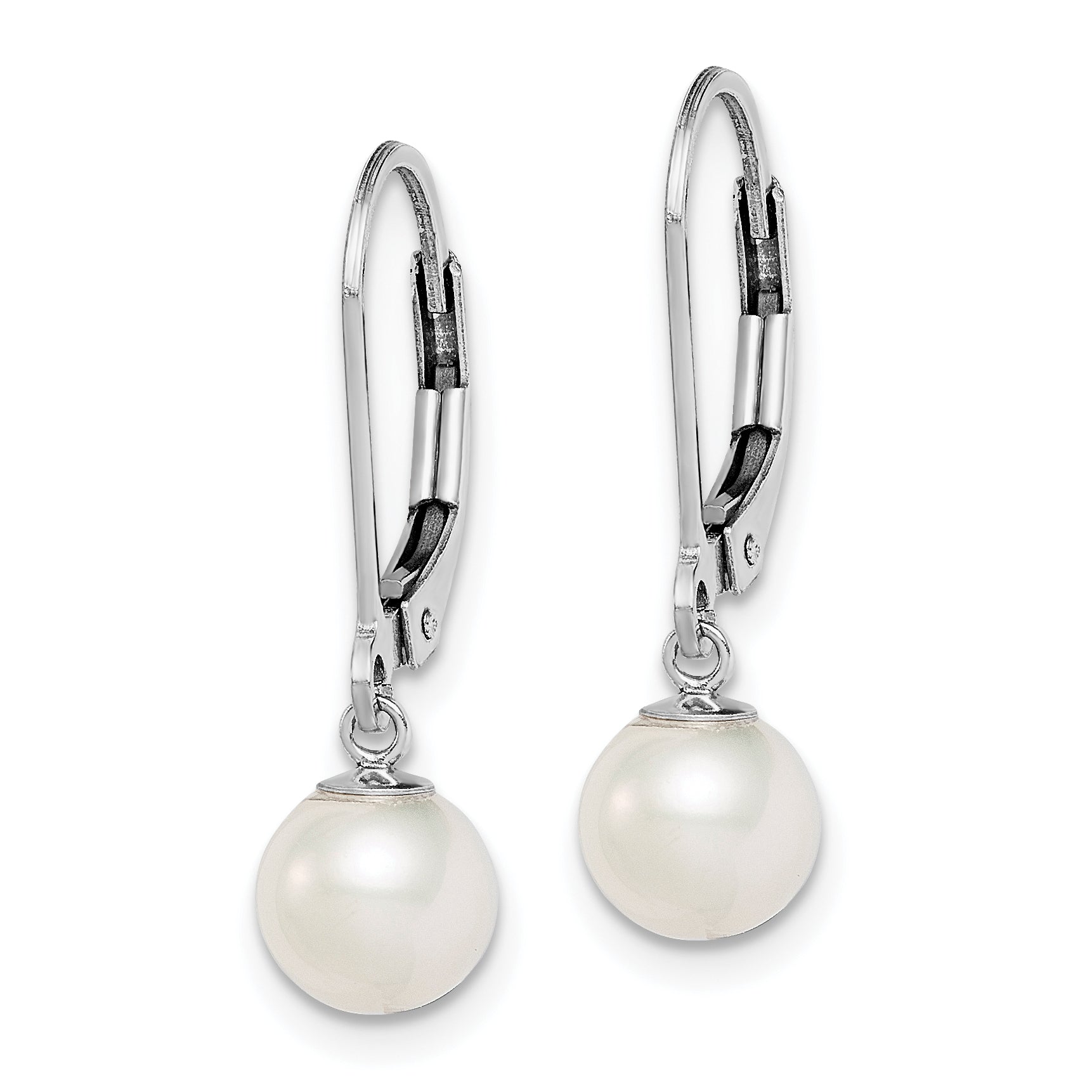 Sterling Silver Rhodium-plated Polished White 6-7mm Freshwater Cultured Pearl Leverback Dangle Earrings Secondary image