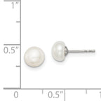 Sterling Silver Rh-plated 6-7mm White FW Cultured Button Pearl Stud Earring