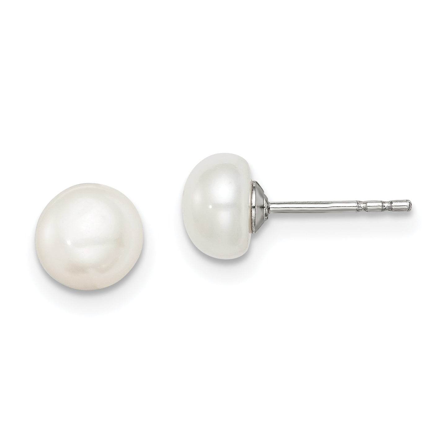 Sterling Silver Rh-plated 6-7mm White FW Cultured Button Pearl Stud Earring Main image